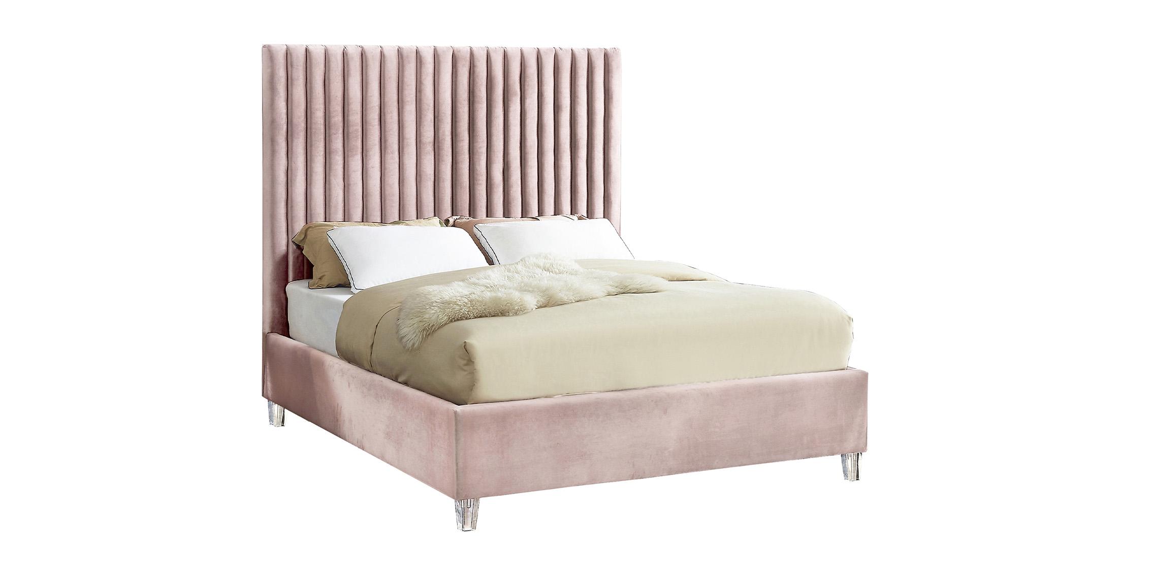 

    
Pink Velvet Channel Tufted Platform Full Bed Candace Meridian Contemporary
