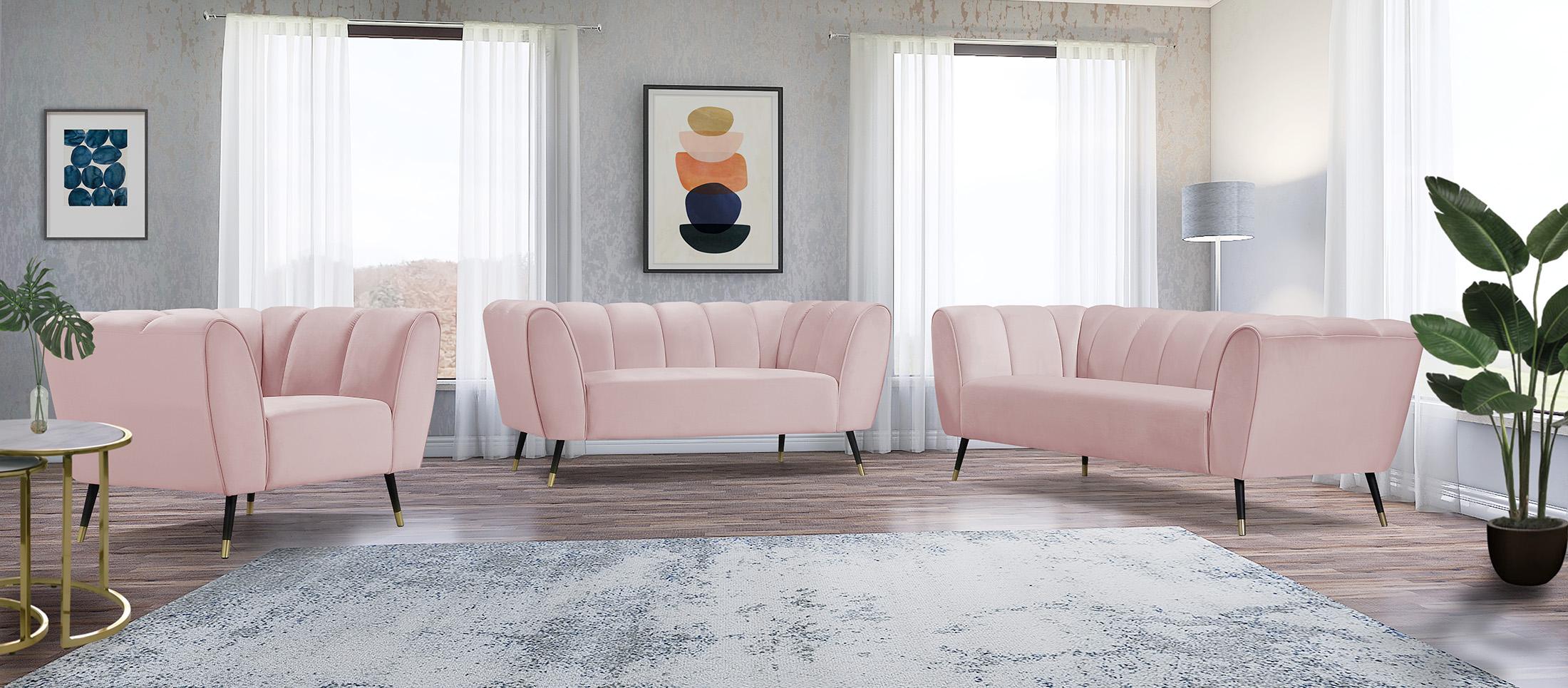 

    
 Shop  Pink Velvet Channel Tufted Sofa Set 2Pcs BEAUMONT 626Pink Meridian Contemporary
