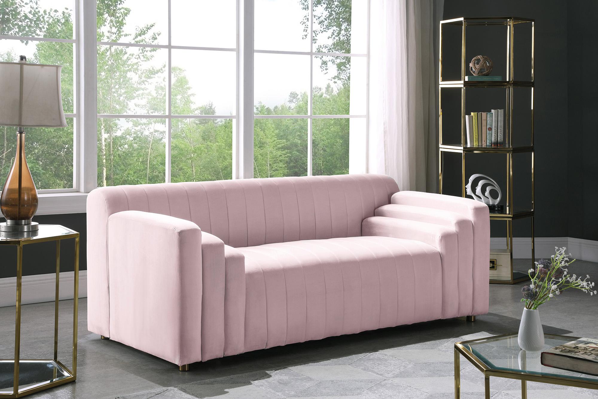 

    
 Photo  Pink Velvet Channel Tufted Sofa Set 2Pcs NAYA 637Pink-S Meridian Contemporary
