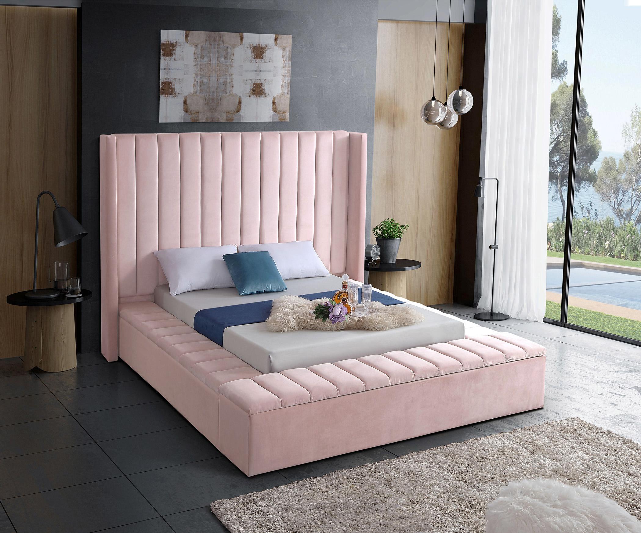 

    
Pink Velvet Channel Tufted Storage Full Bed KIKI Meridian Contemporary Modern
