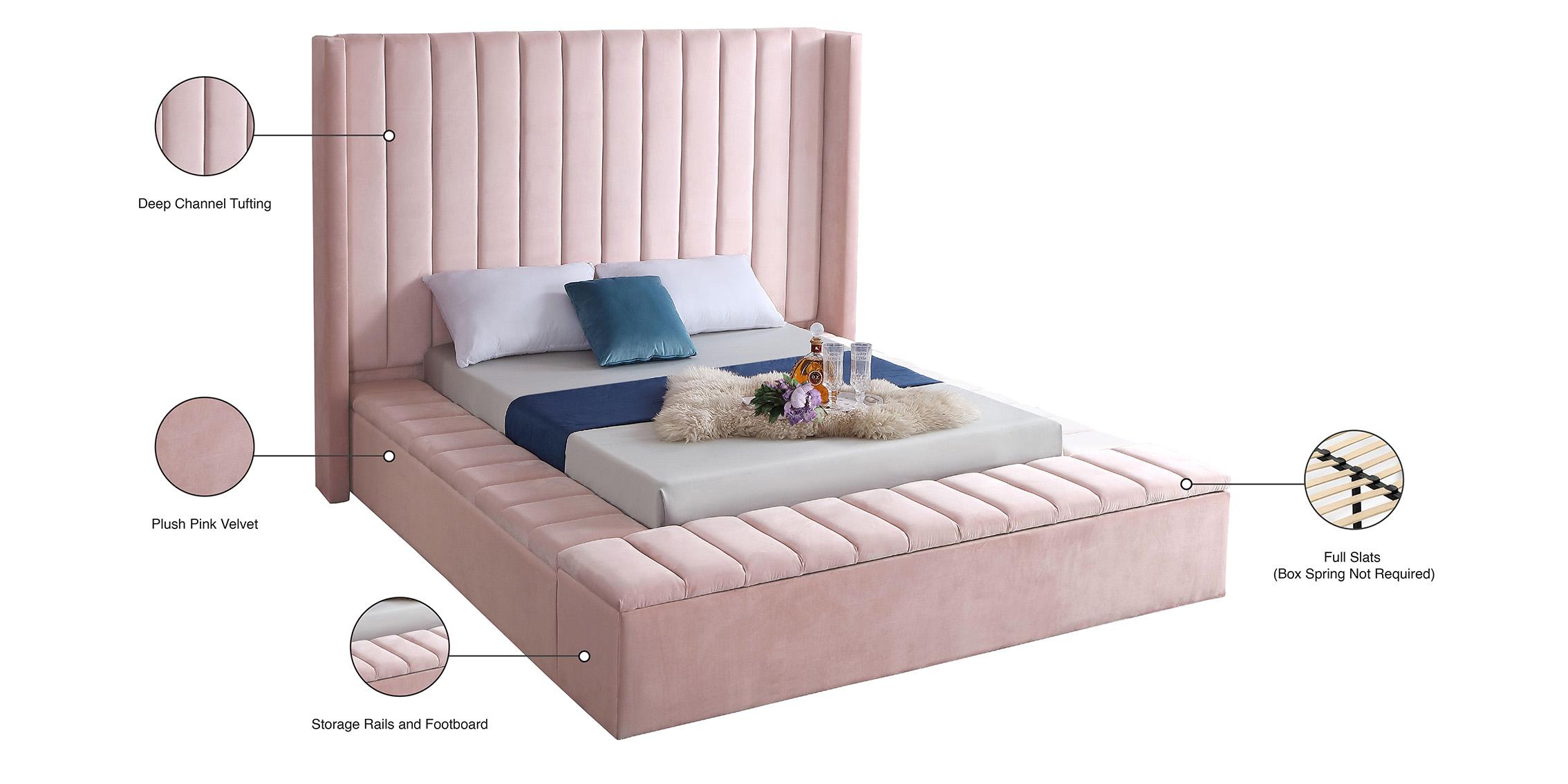 

    
 Order  Pink Velvet Channel Tufted Storage Full Bed KIKI Meridian Contemporary Modern
