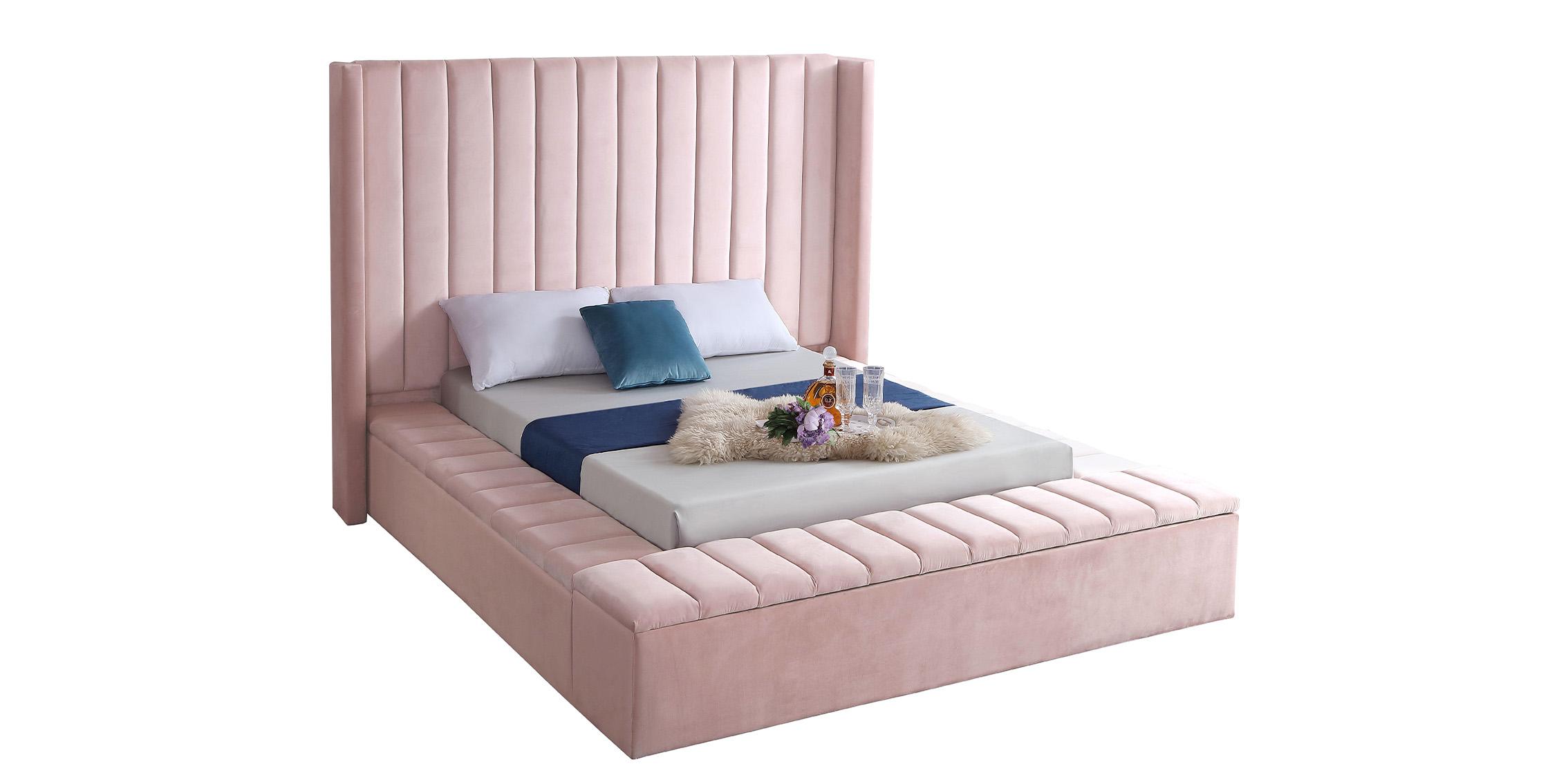 Contemporary, Modern Storage Bed KIKI Pink-K KikiPink-K in Pink Velvet