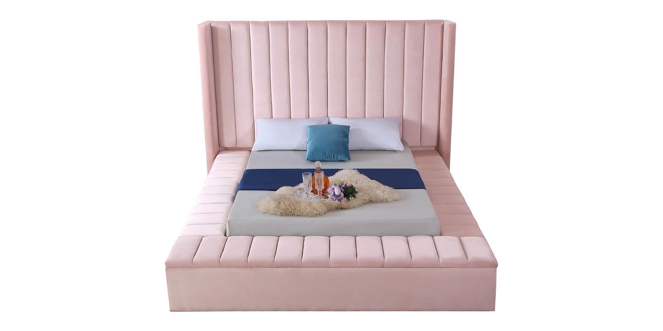 

    
KikiPink-Q Pink Velvet Channel Tufted Storage Queen Bed KIKI Meridian Contemporary Modern
