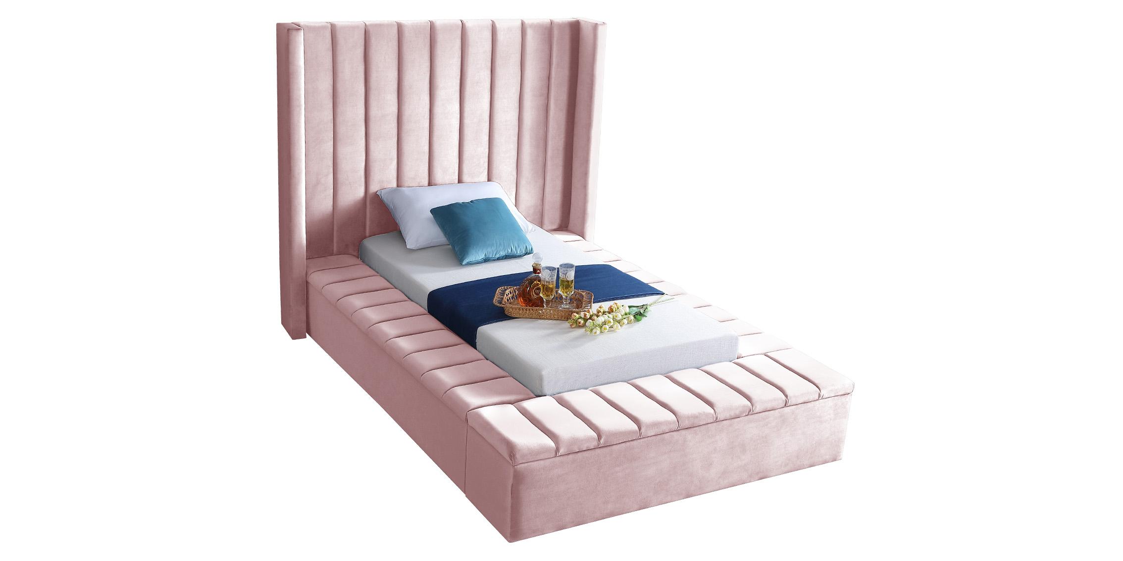 

    
Pink Velvet Channel Tufted Storage Twin Bed KIKI Meridian Contemporary Modern
