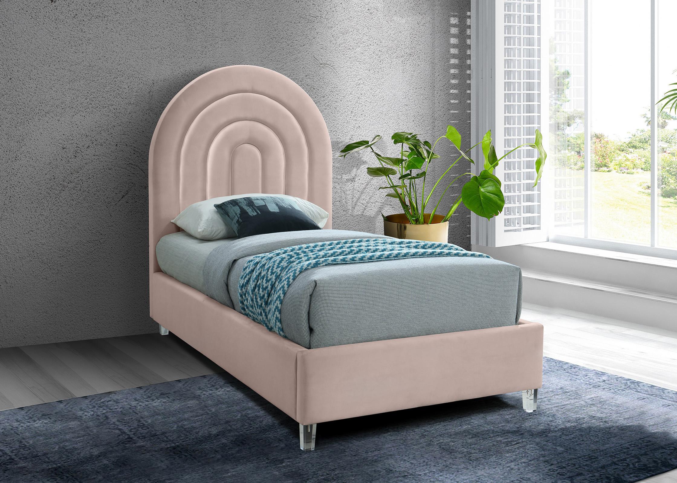 

    
Pink Velvet Channel Tufted Twin Bed RAINBOW RainbowPink-T Meridian Modern
