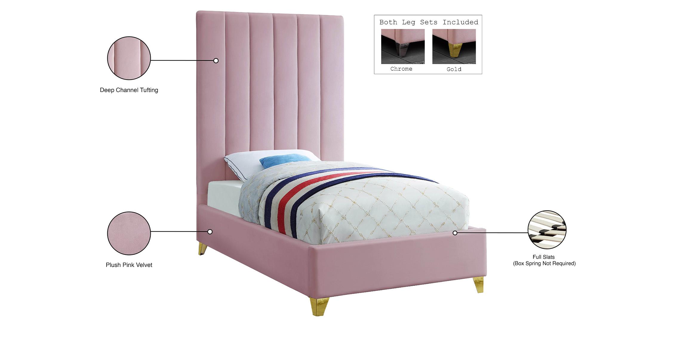 Contemporary Platform Bed VIA ViaPink-T ViaPink-T in Pink Velvet