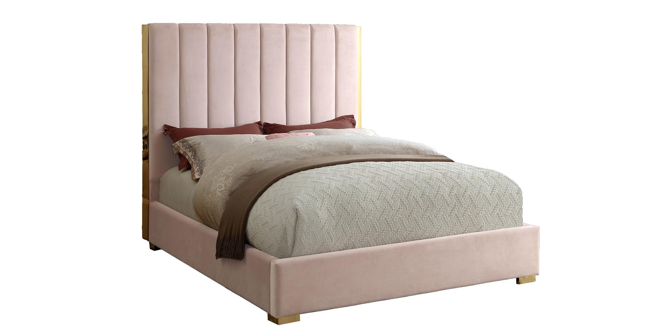 Contemporary Platform Bed BECCA Pink-F BeccaPink-F in Pink Velvet