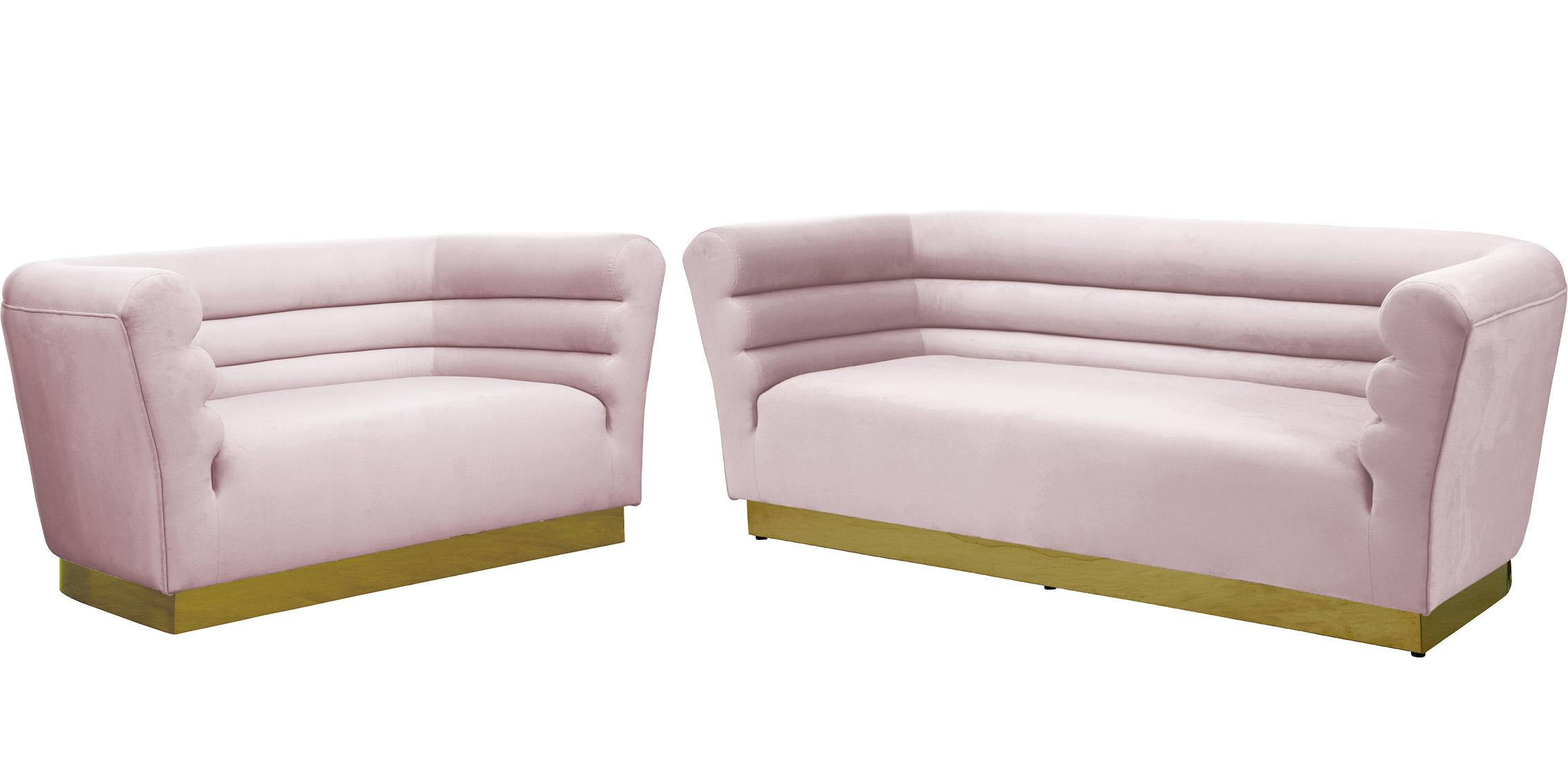 

    
Pink Velvet Channel Tufting Sofa Set 2P BELLINI 669Pink Meridian Contemporary
