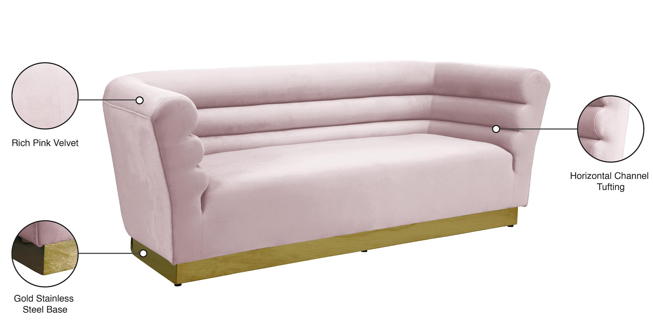 

    
 Photo  Pink Velvet Channel Tufting Sofa Set 3P BELLINI 669Pink Meridian Contemporary
