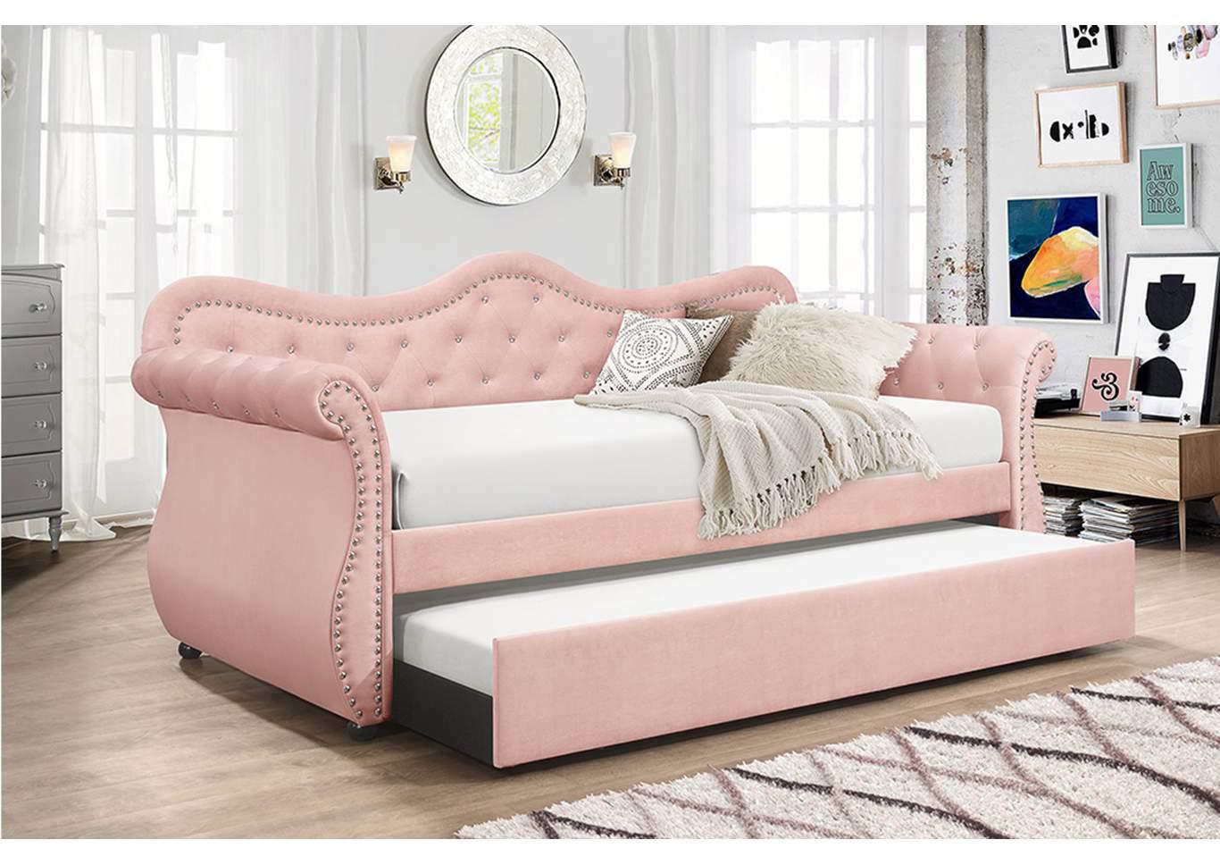

    
Pink Velvet Crystal Tufted Day Bed Abby Galaxy Home Contemporary Modern
