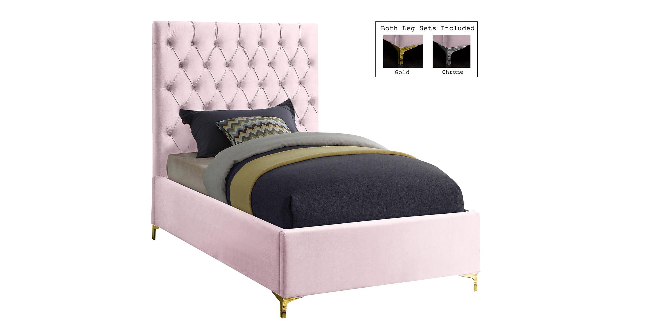 

    
Pink Velvet Deep Button Tufting Twin Bed CRUZ Meridian Contemporary Modern
