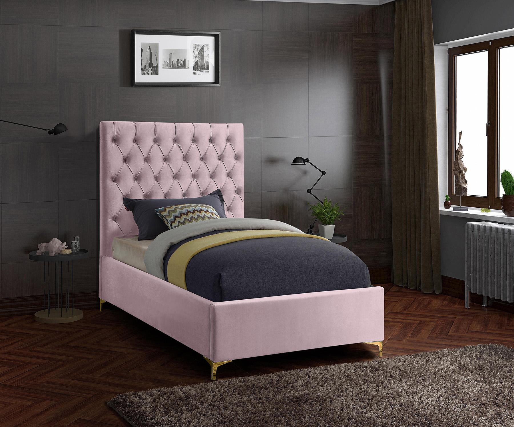 

    
Pink Velvet Deep Button Tufting Twin Bed CRUZ Meridian Contemporary Modern
