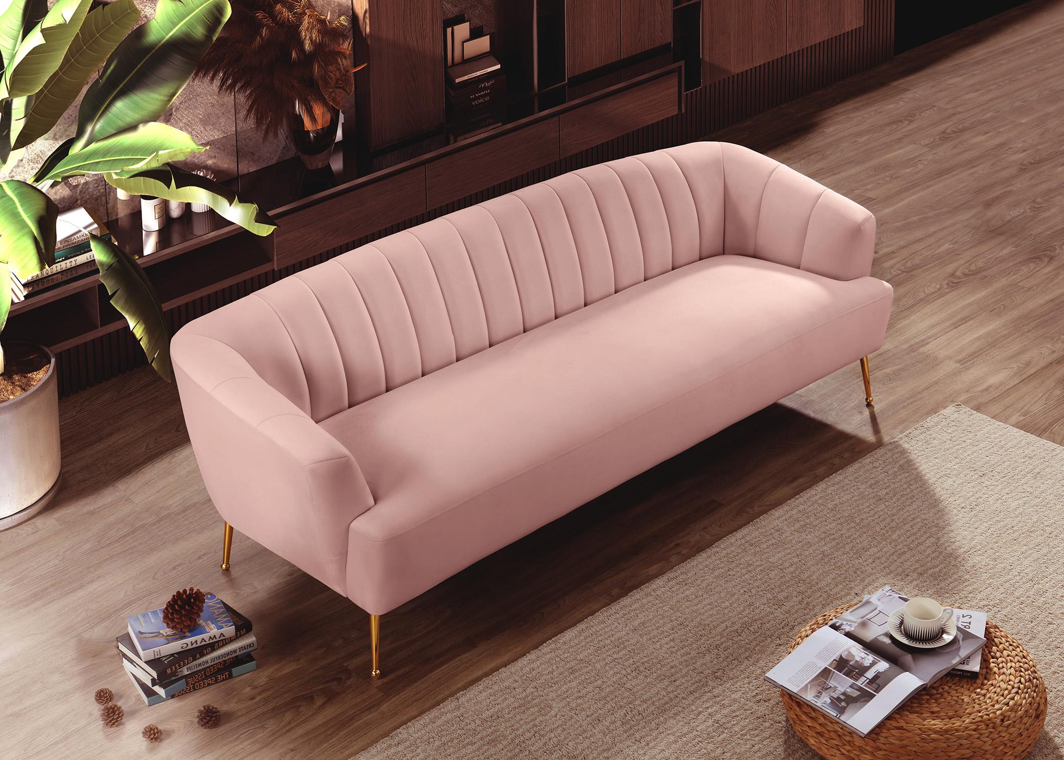 

    
 Photo  Pink Velvet Channel Tufted Sofa Set 3P TORI 657Pink Meridian Modern Contemporary
