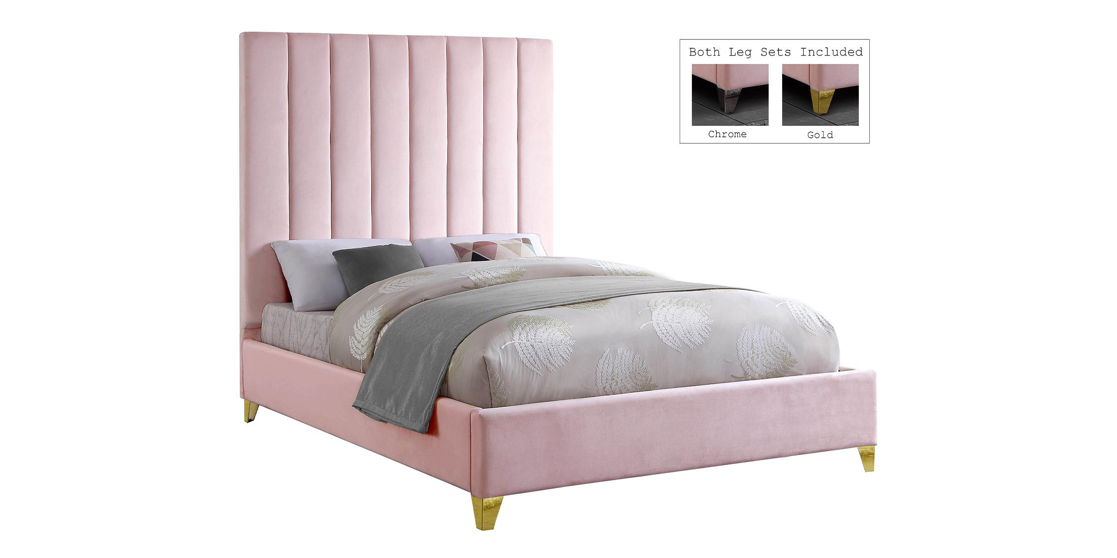Contemporary Platform Bed VIA ViaPink-K ViaPink-K in Pink Velvet