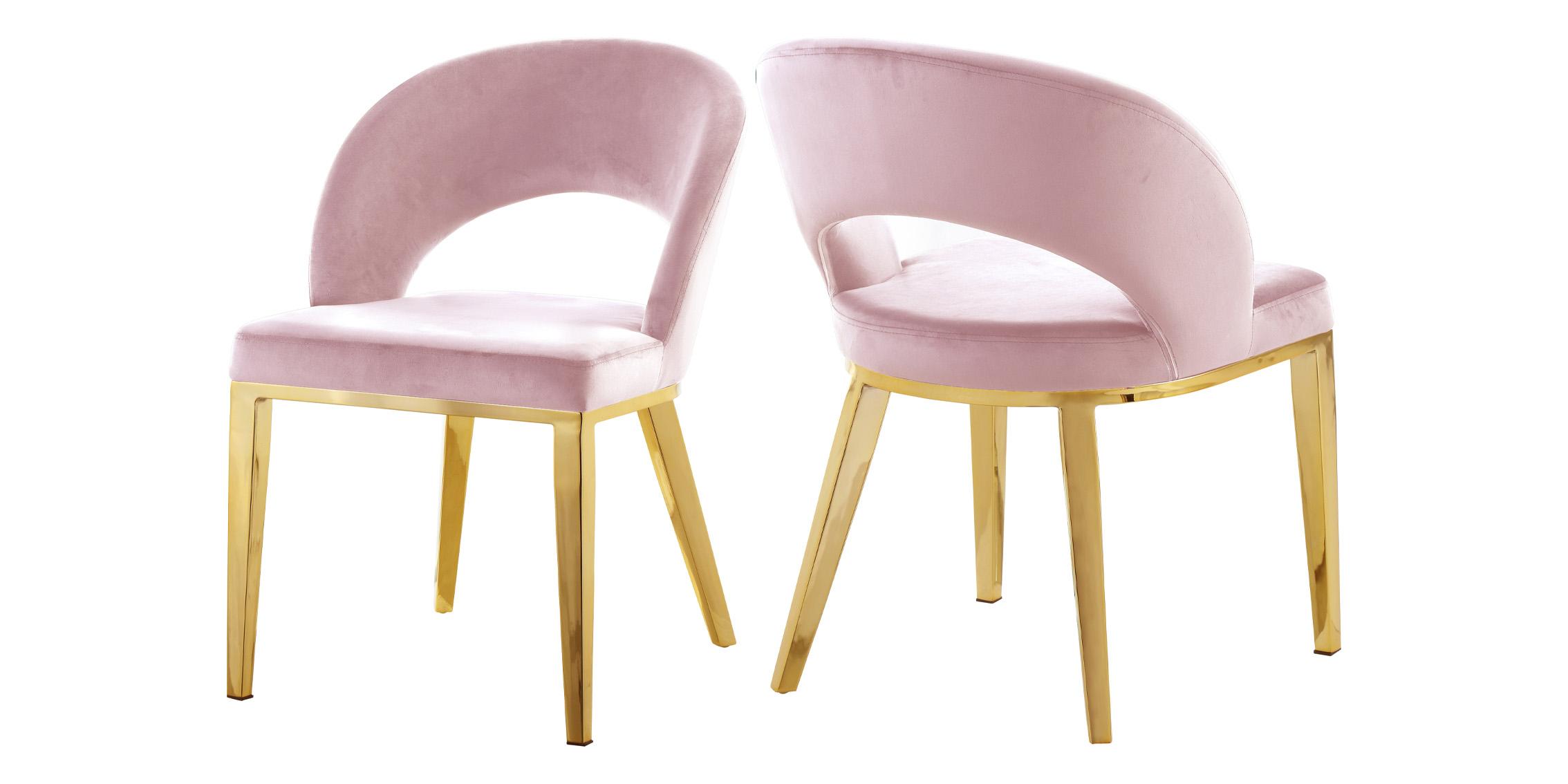 Contemporary Dining Chair Set ROBERTO 765Pink 765Pink-C-Set-2 in Pink, Gold Velvet