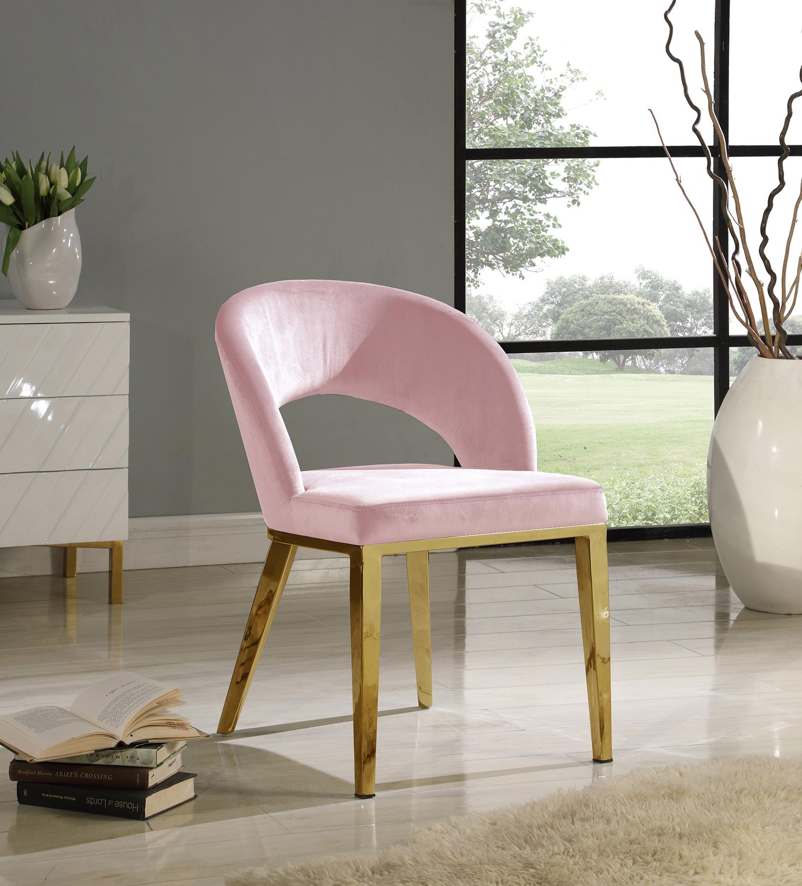 

    
Pink Velvet Dining Chair Set 2Pcs ROBERTO 765Pink Meridian Contemporary Modern
