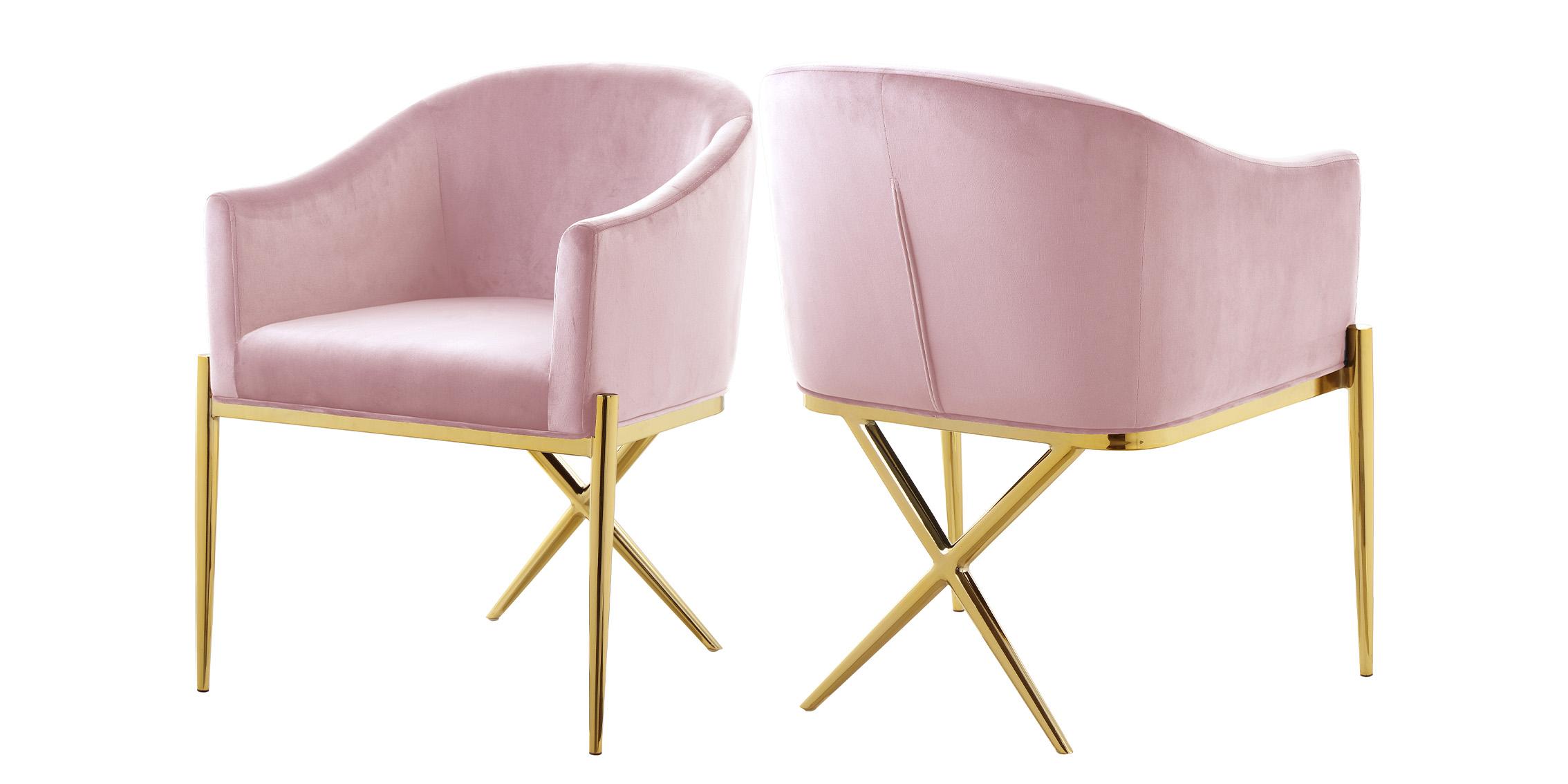 Contemporary Dining Chair Set XAVIER 763Pink-C 763Pink-C-Set-2 in Pink, Gold Velvet