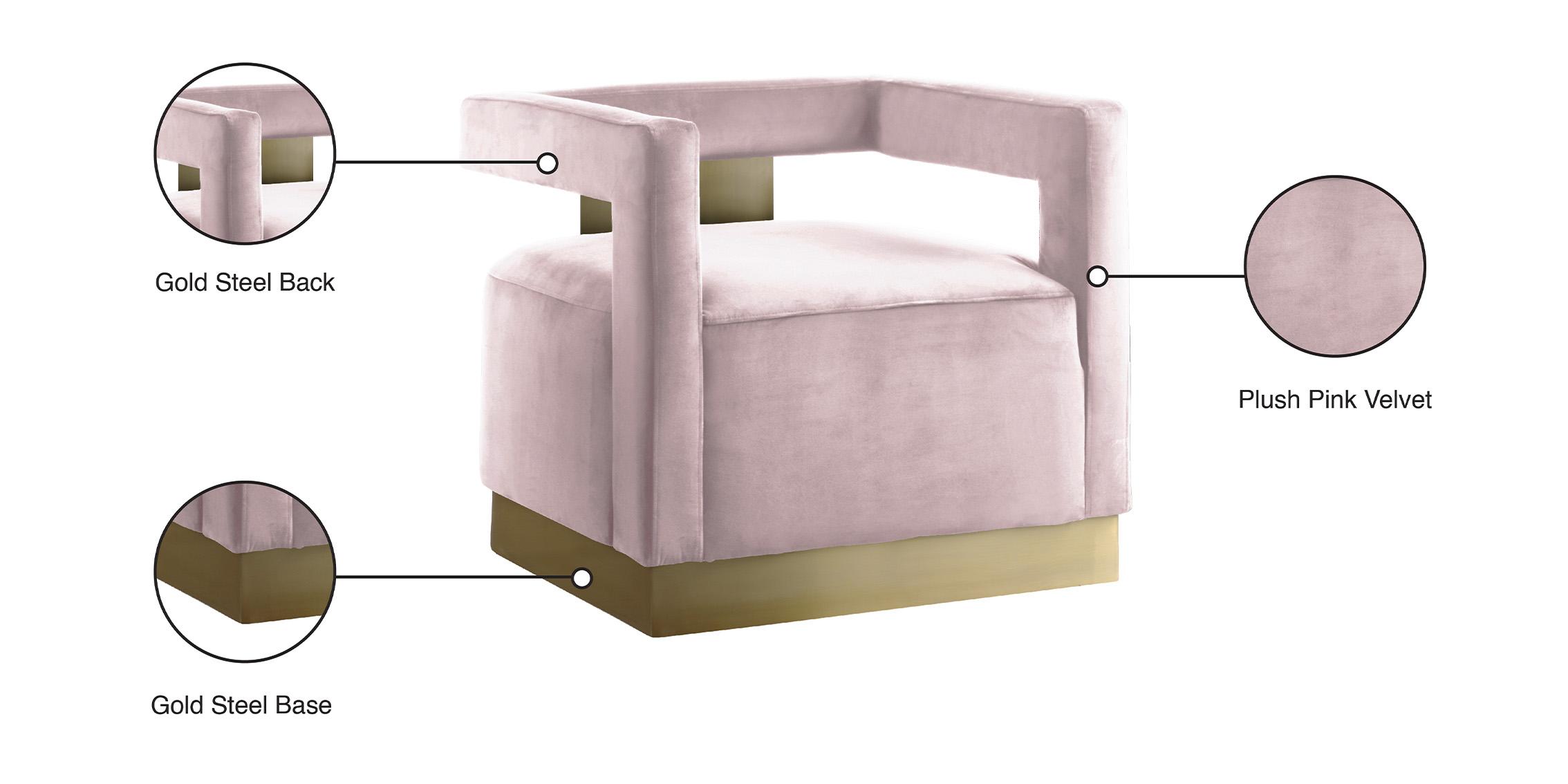 Contemporary Arm Chair ARMANI 597Pink 597Pink in Pink, Gold Velvet