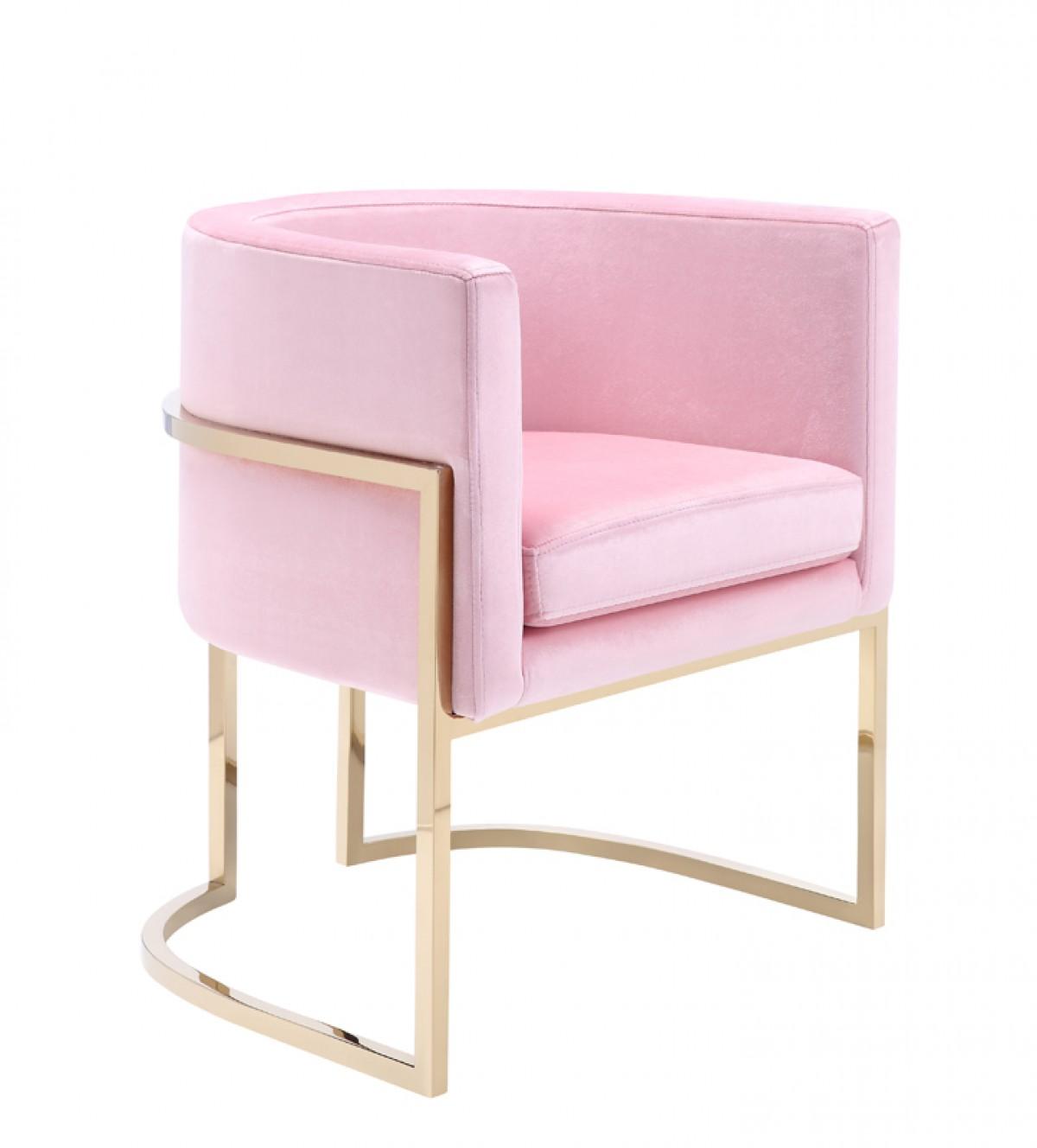 Contemporary, Modern Dining Arm Chair BETSY DINING ARM CHAIR PINK VELVET/CHAMPAGNE GOLD VGZAS011-PNK in Pink Velvet