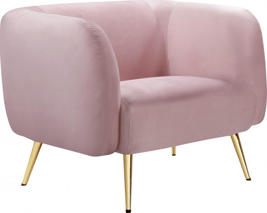 

    
 Order  Pink Velvet Gold Metal Legs Sofa Loveseat & Chair Meridian Furniture Harlow
