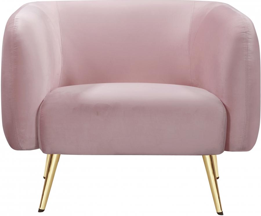 

    
 Shop  Pink Velvet Gold Metal Legs Sofa Loveseat & Chair Meridian Furniture Harlow
