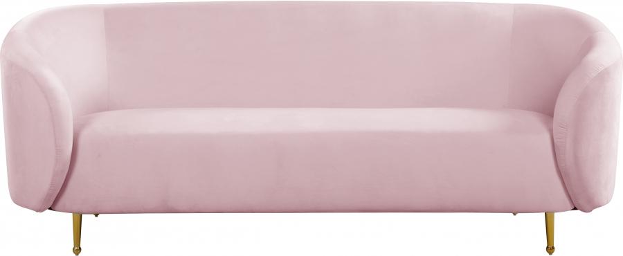 

    
Pink Velvet Gold Steel Legs Sofa Loveseat & Chair Meridian Furniture Lavilla
