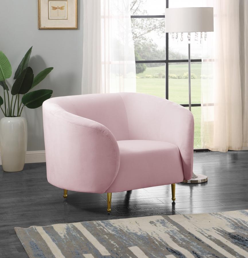 

    
 Order  Pink Velvet Gold Steel Legs Sofa Loveseat & Chair Meridian Furniture Lavilla
