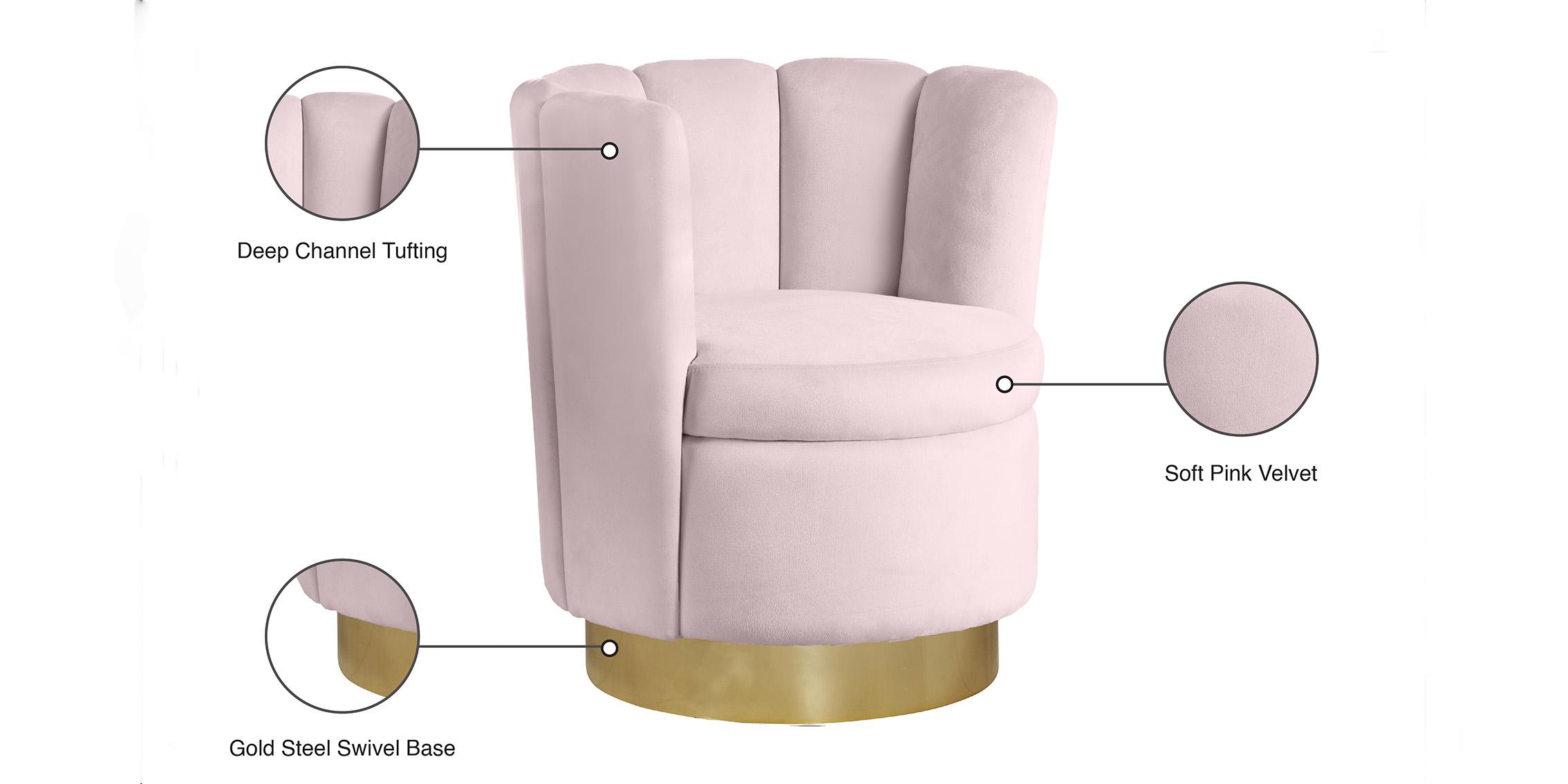 

    
Pink Velvet & Gold Swivel Base Chair LILY 578Pink Meridian Contemporary Modern
