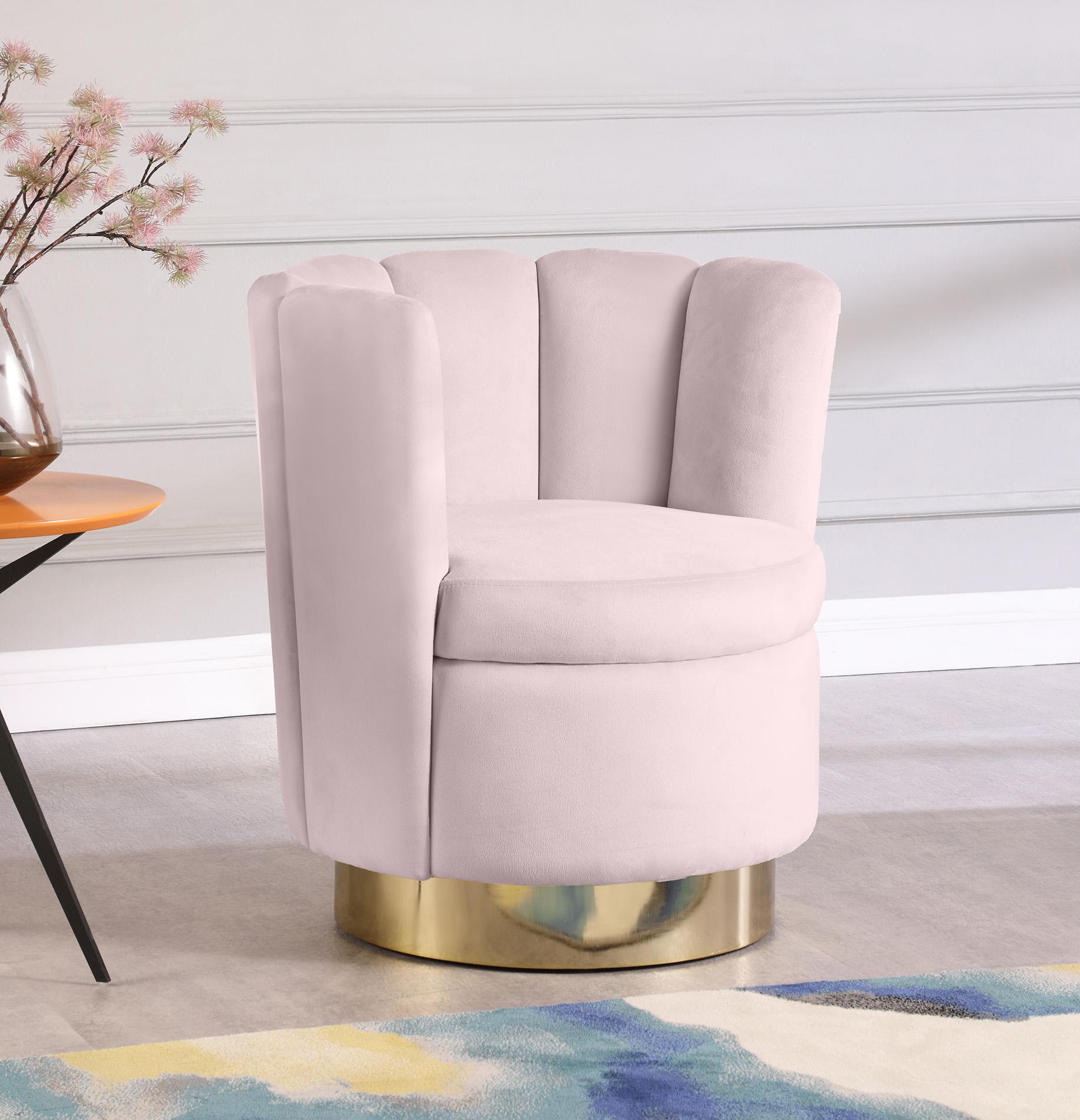 

    
Pink Velvet & Gold Swivel Base Chair LILY 578Pink Meridian Contemporary Modern
