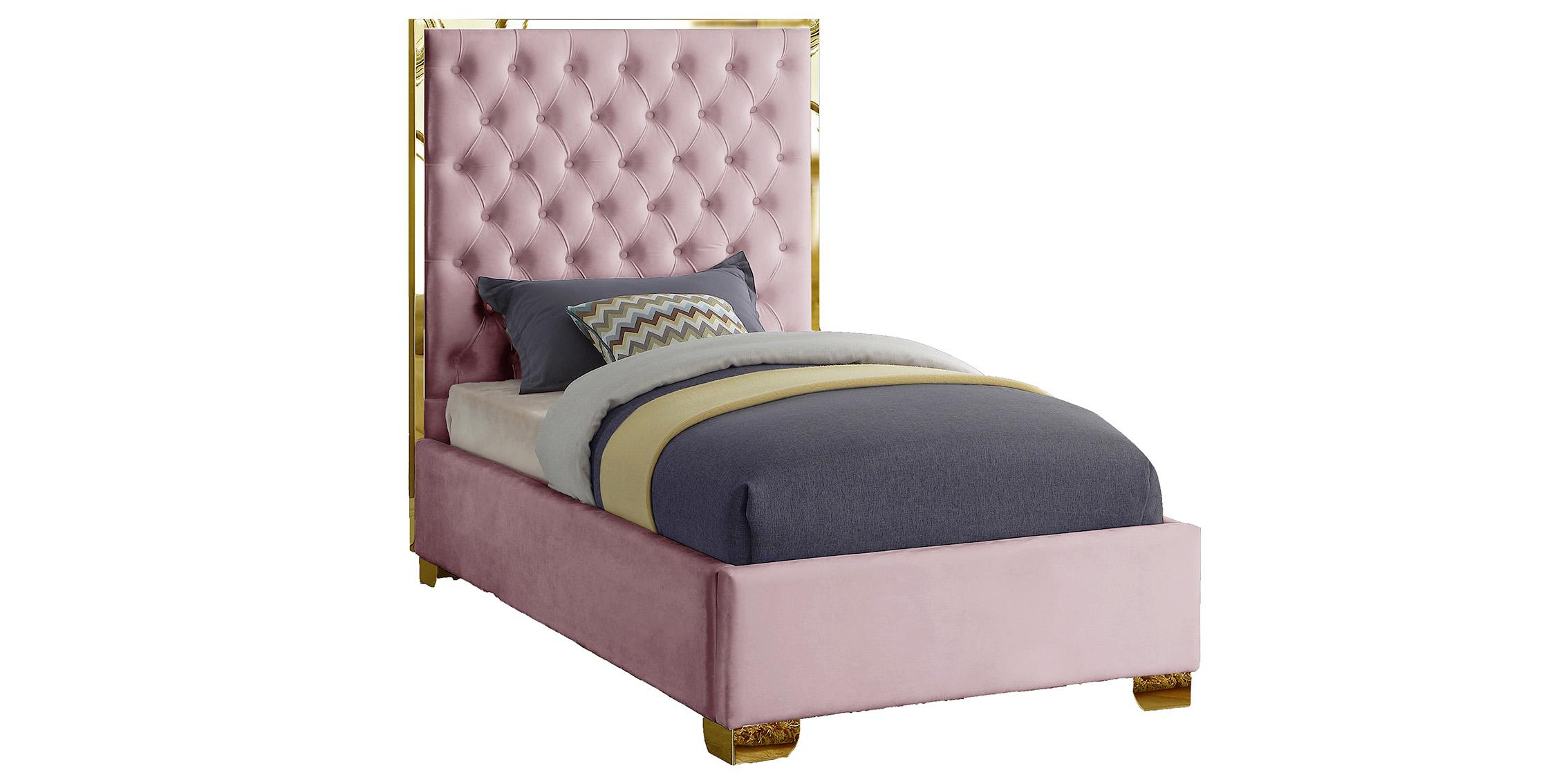 Contemporary Platform Bed LanaPink-T LanaPink-T in Pink Velvet
