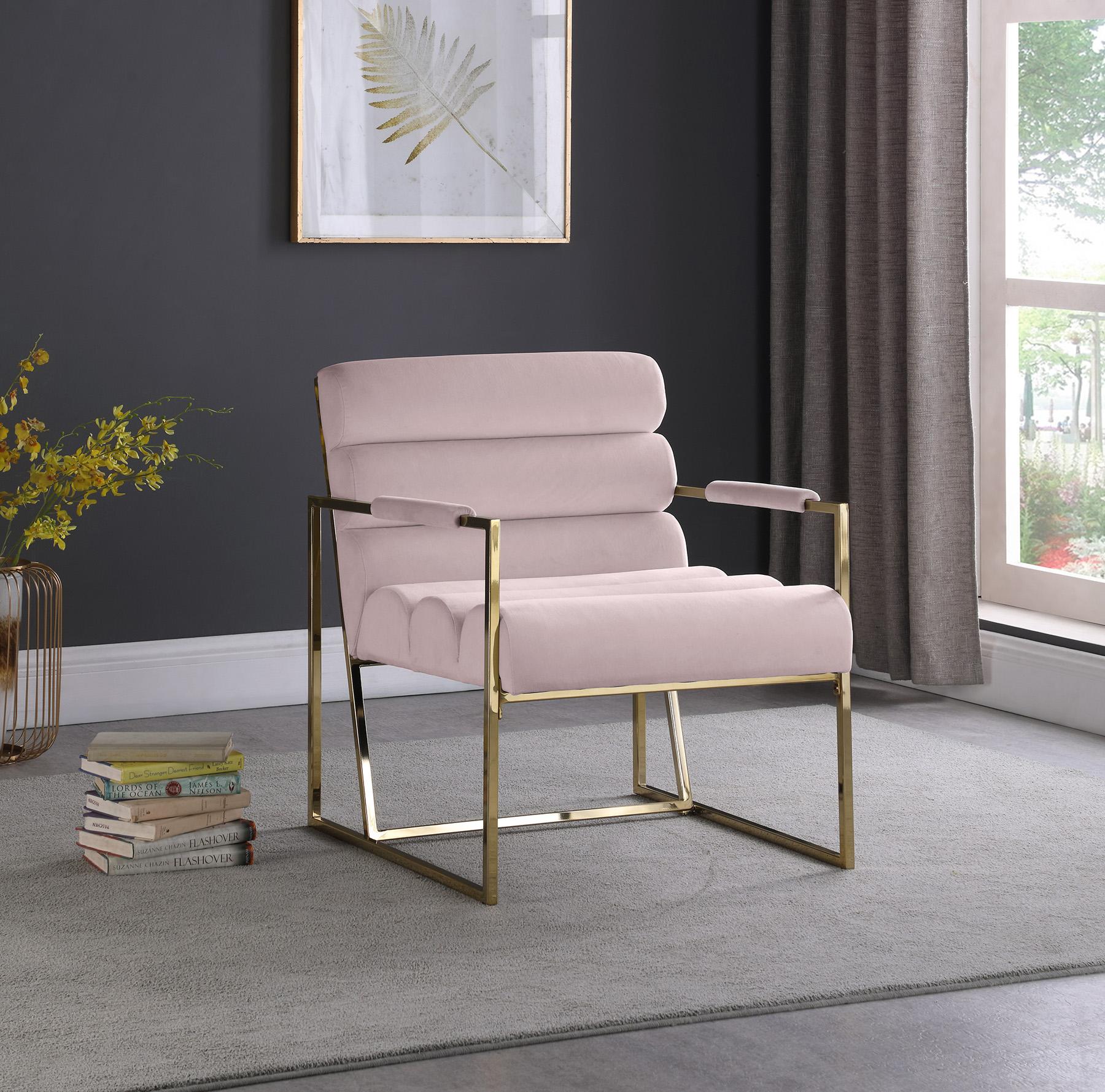 

    
Pink Velvet & Gold Tufted Accent Chair WAYNE 526Pink Meridian Contemporary

