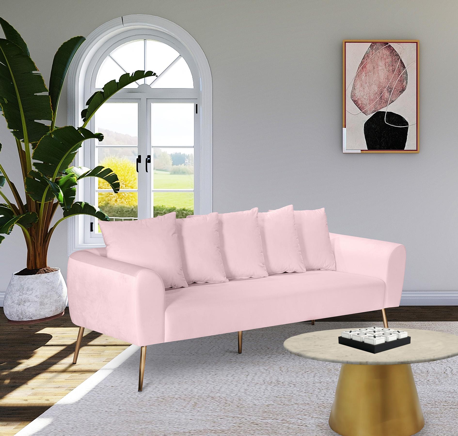 

    
PINK Velvet Quinn Sofa Set 3Pcs MERIDIAN Contemporary Modern Mid-Century
