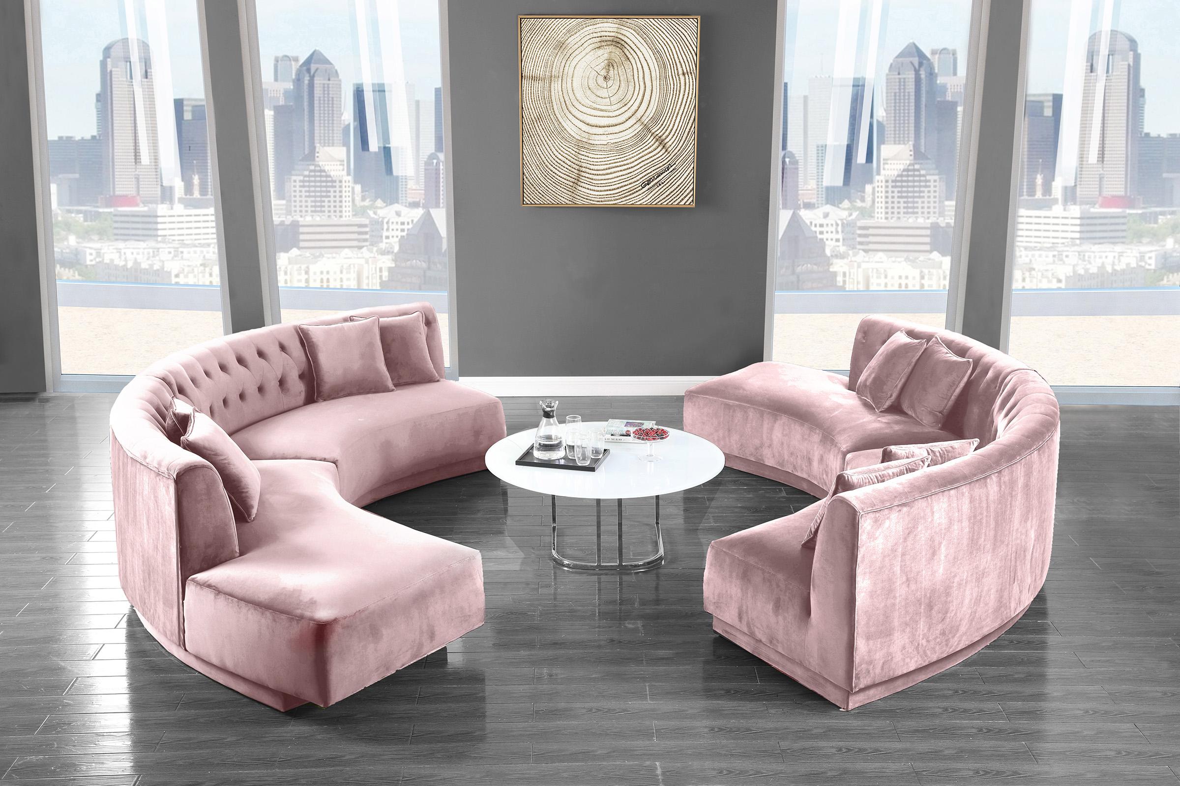 

    
Pink Velvet Tufted Sectional Sofa Set 2Pcs KENZI 641Pink Meridian Contemporary
