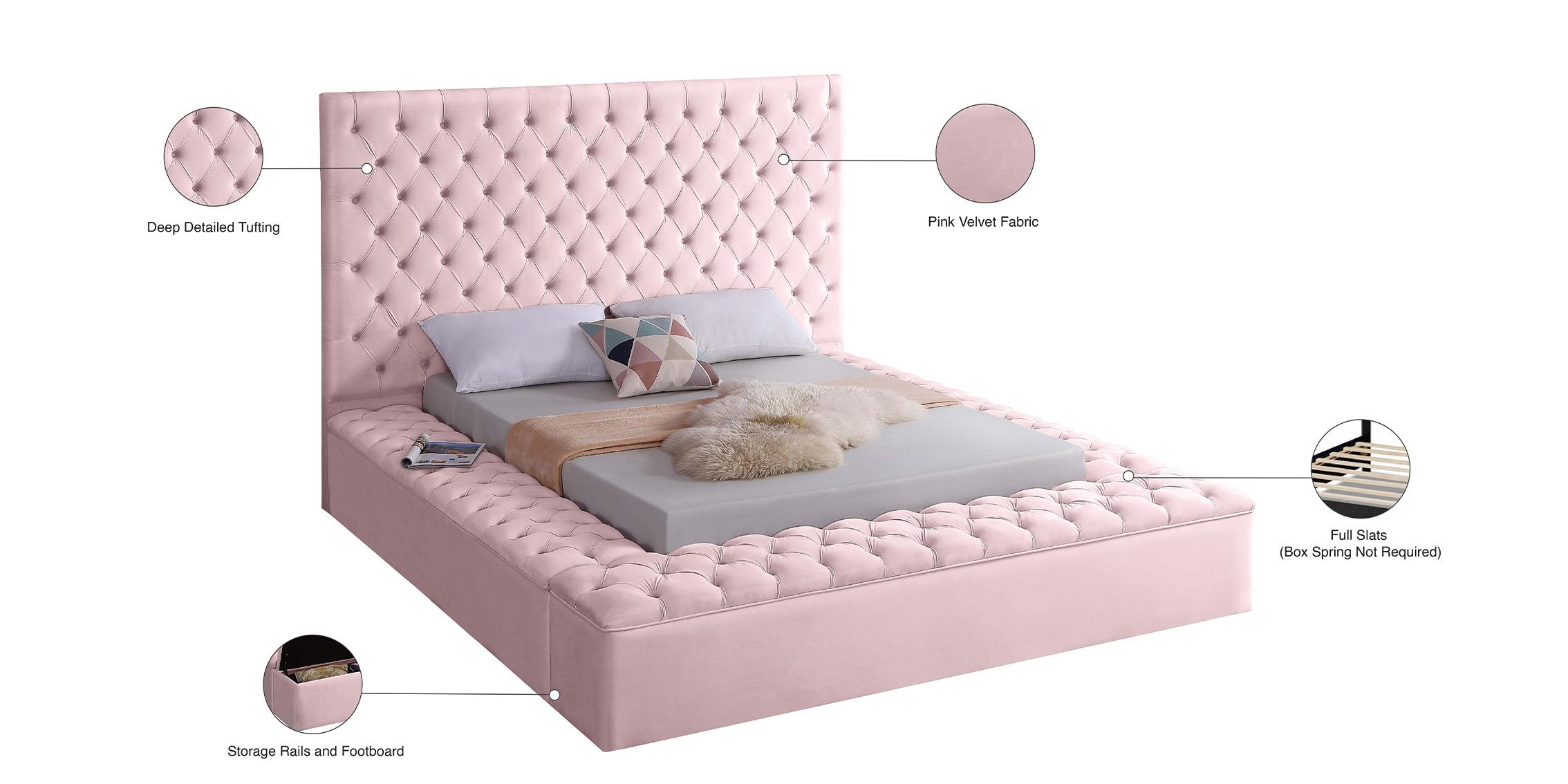 

    
 Order  Pink Velvet Tufted Storage King Bed BLISS Meridian Contemporary Modern

