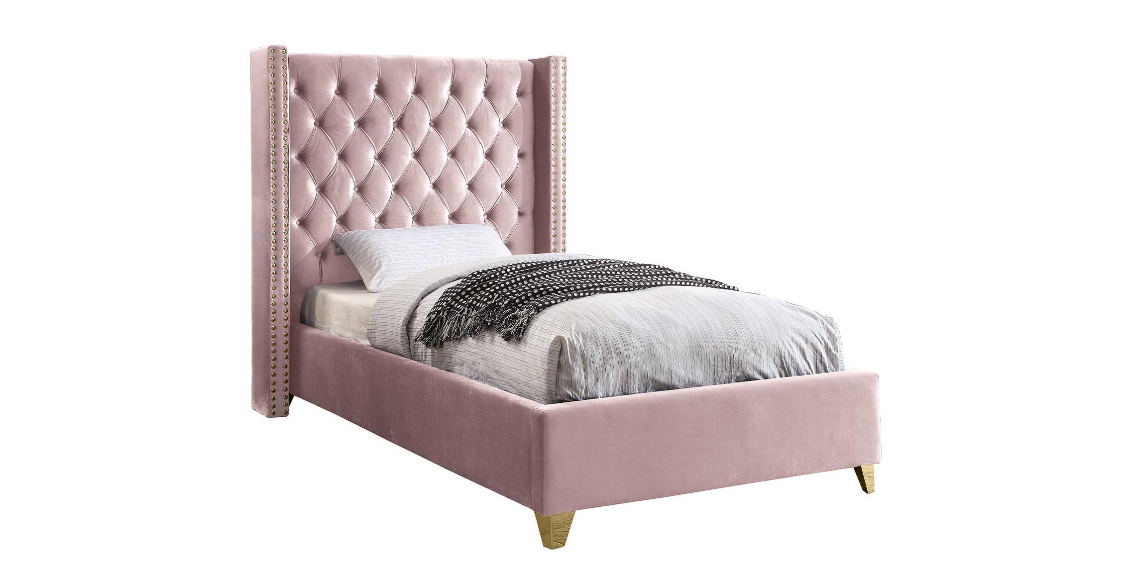 

    
Pink Velvet Tufted Twin Bed BAROLO Pink-T Meridian Modern Contemporary
