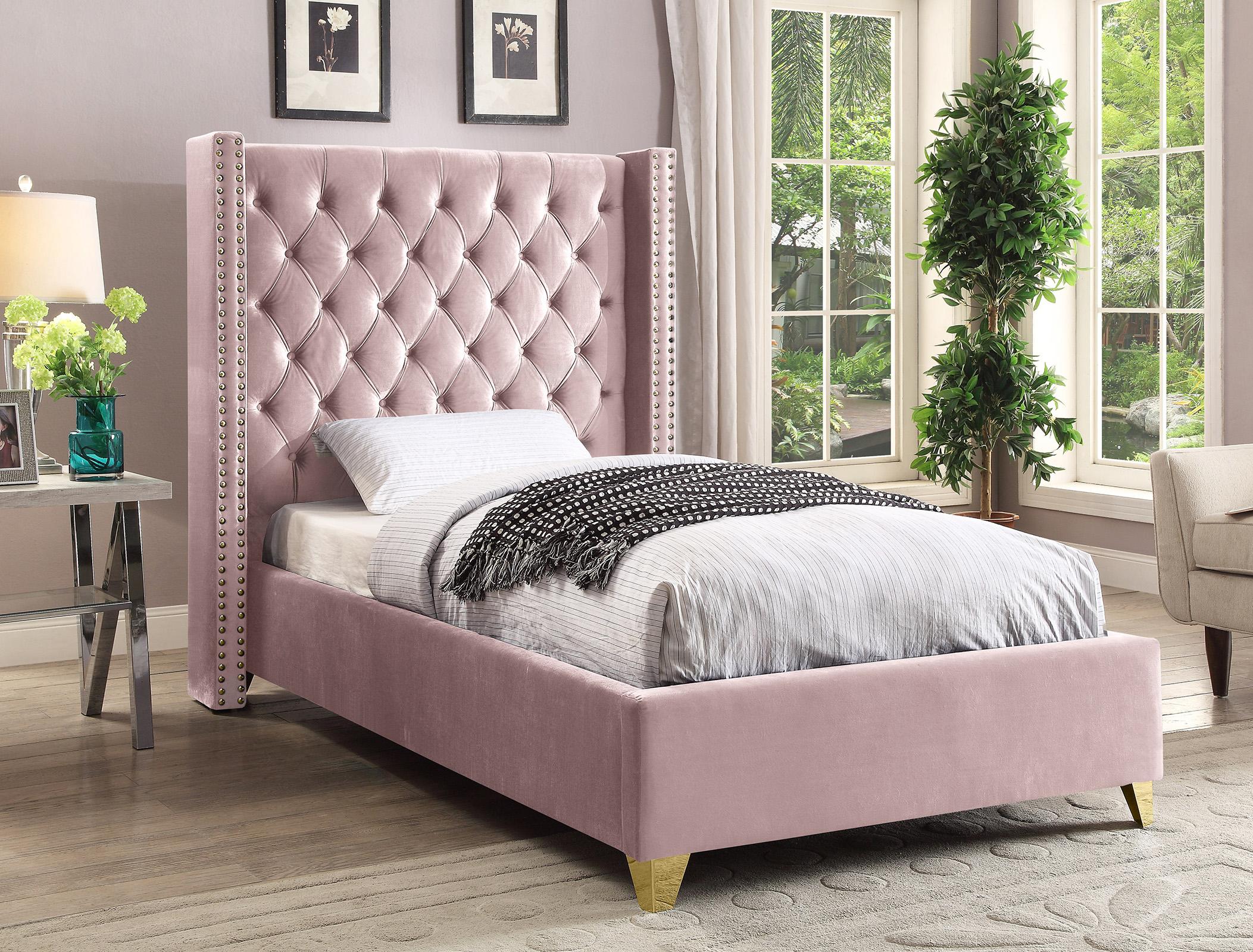 

    
Pink Velvet Tufted Twin Bed BAROLO Pink-T Meridian Modern Contemporary
