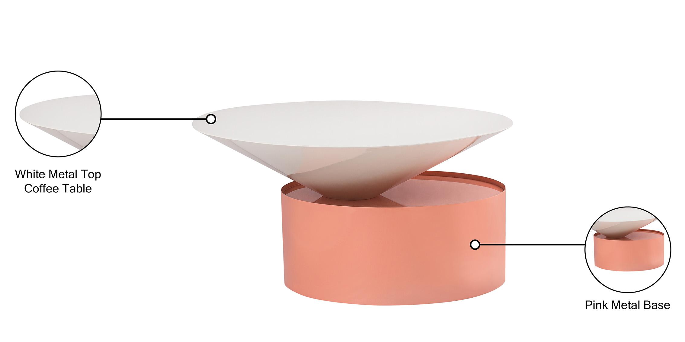 

    
 Photo  Pink & White Metal Coffee Table Set 2Pc DAMON 267-C Meridian Modern Contemporary
