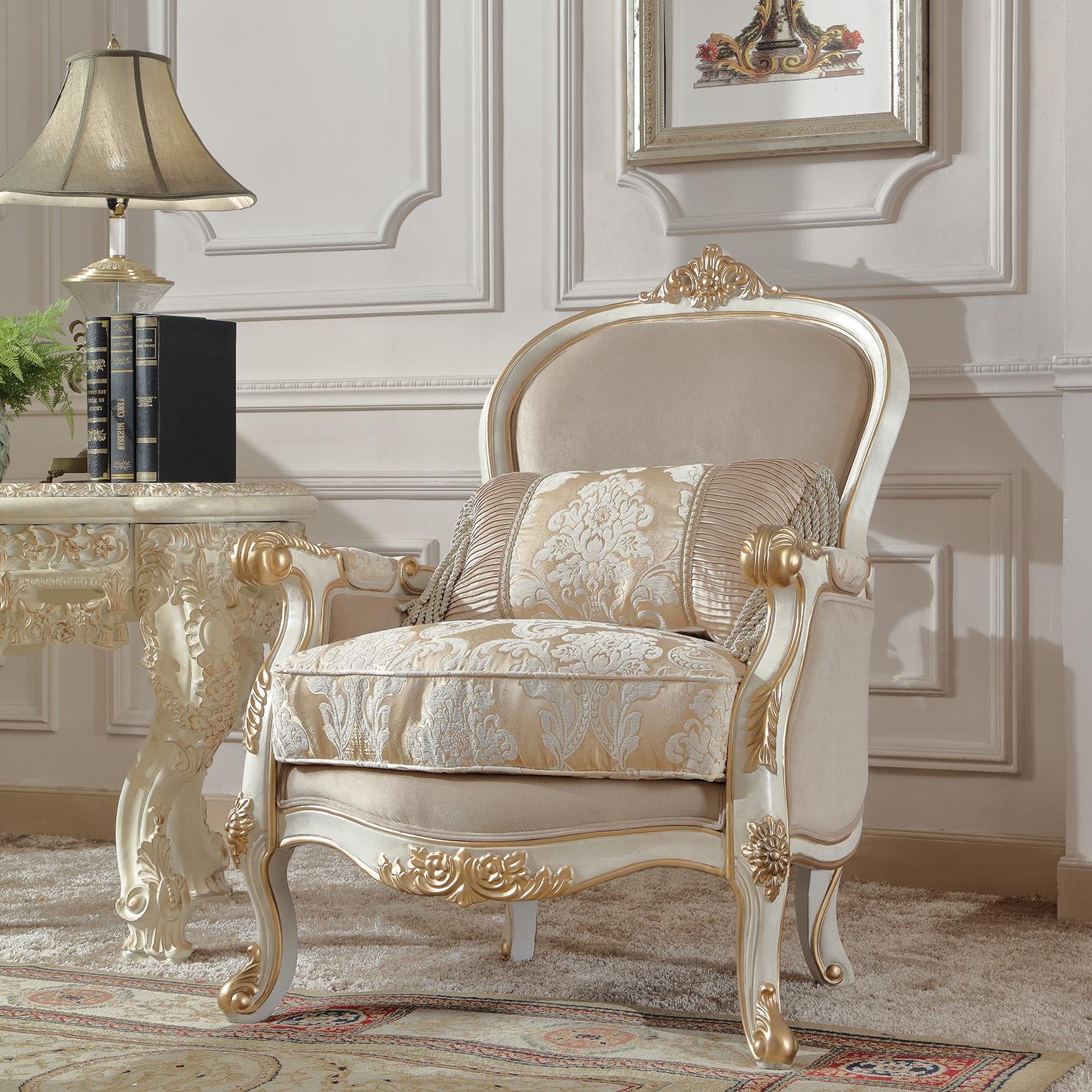 Traditional Arm Chairs HD-2669 HD-C2669 in White Fabric