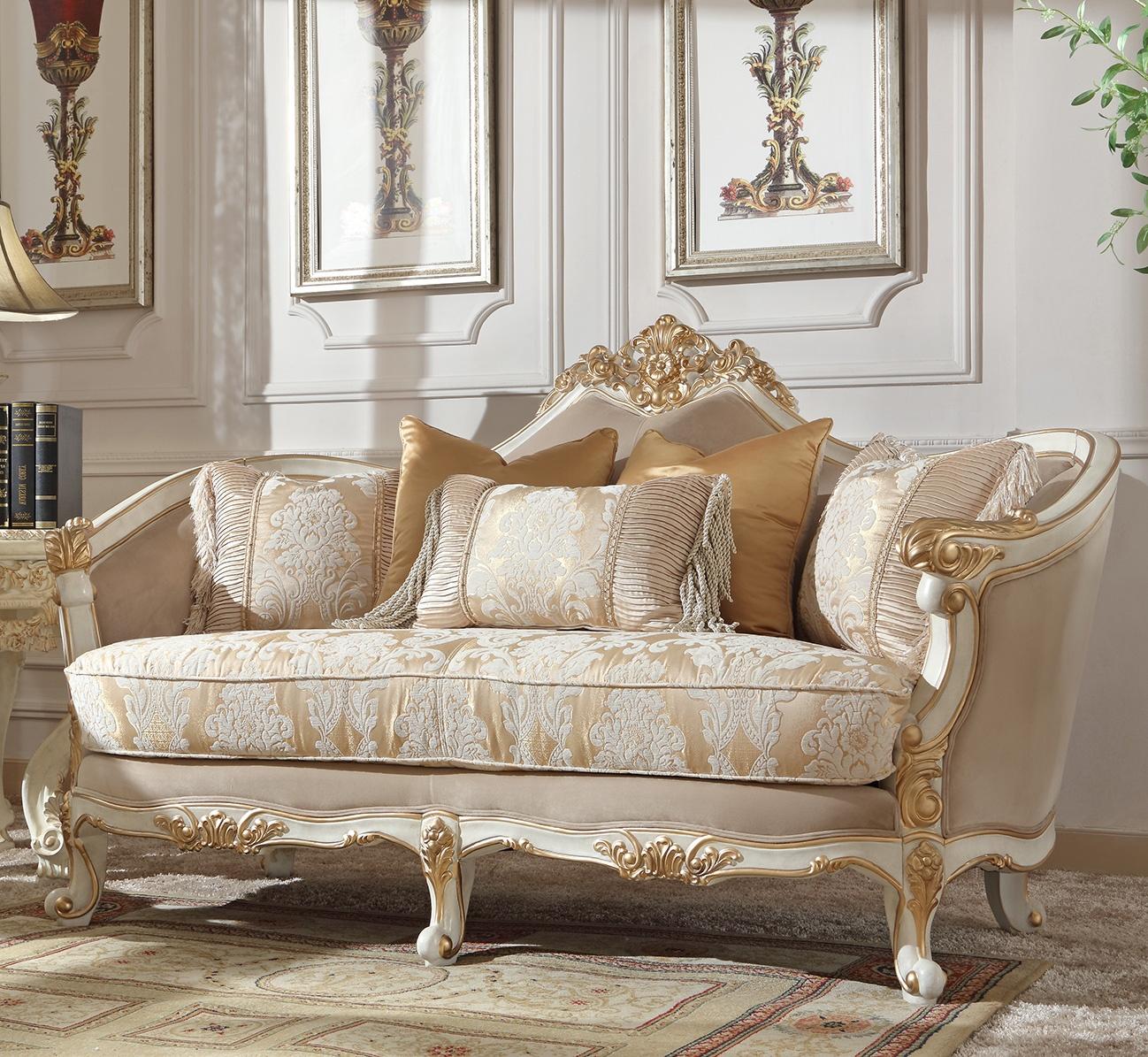 Traditional Loveseat HD-2669 HD-L2669 in White Fabric