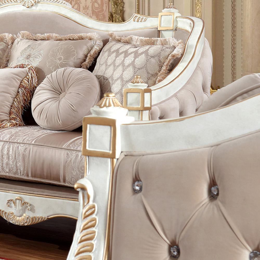 

                    
Homey Design Furniture HD-9390 Sofa Set Gold Finish/White Fabric Purchase 
