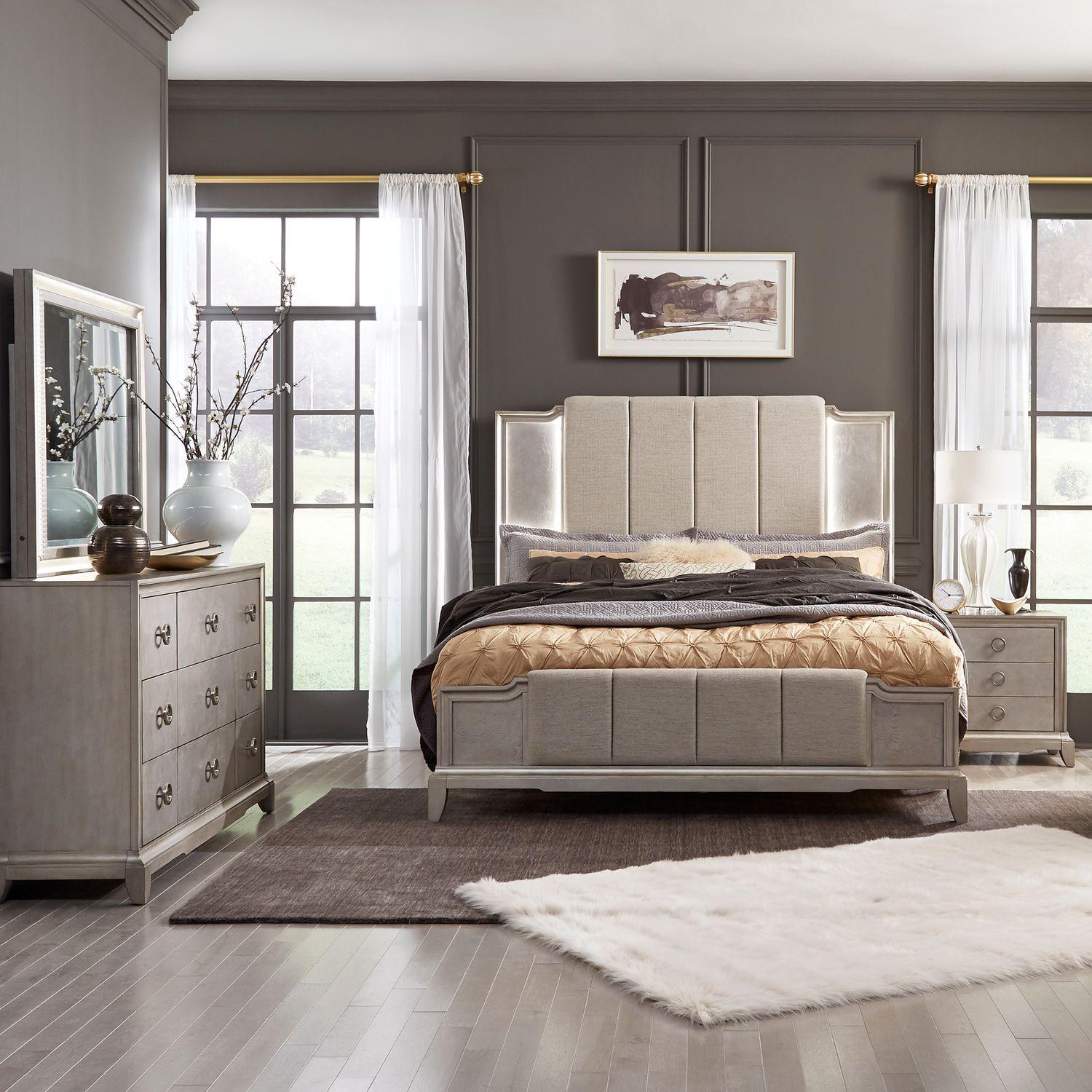 

    
Platinum Finish Queen Upholstered Bed Set 4Pcs Montage 849-BR Liberty Furniture
