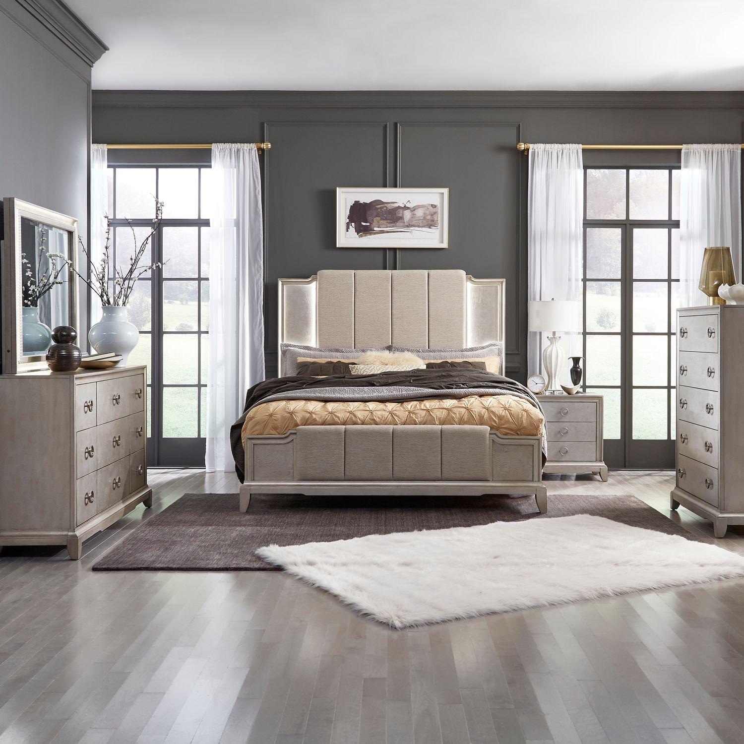 

    
Platinum Finish Queen Upholstered Bed Set 5Pcs Montage 849-BR Liberty Furniture

