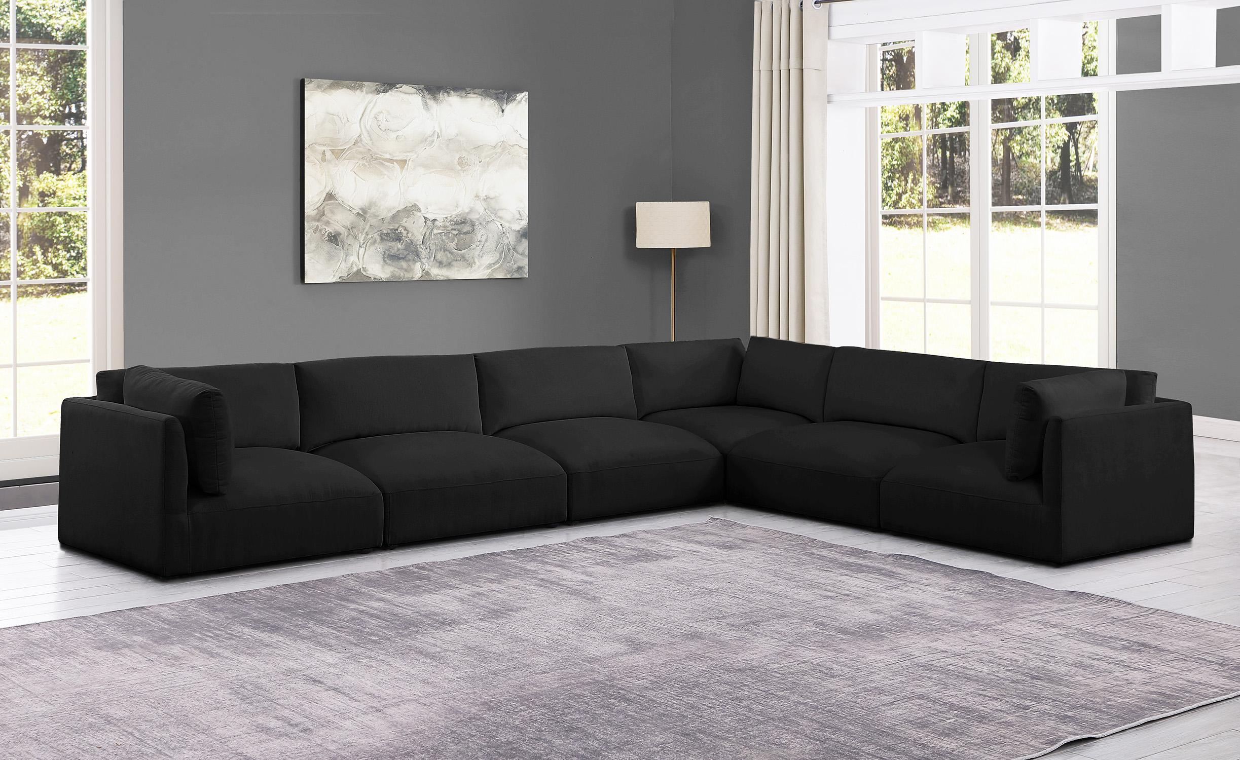 

    
Plush Black Fabric Modular Sectional Sofa EASE 696Black-Sec6D Meridian Modern
