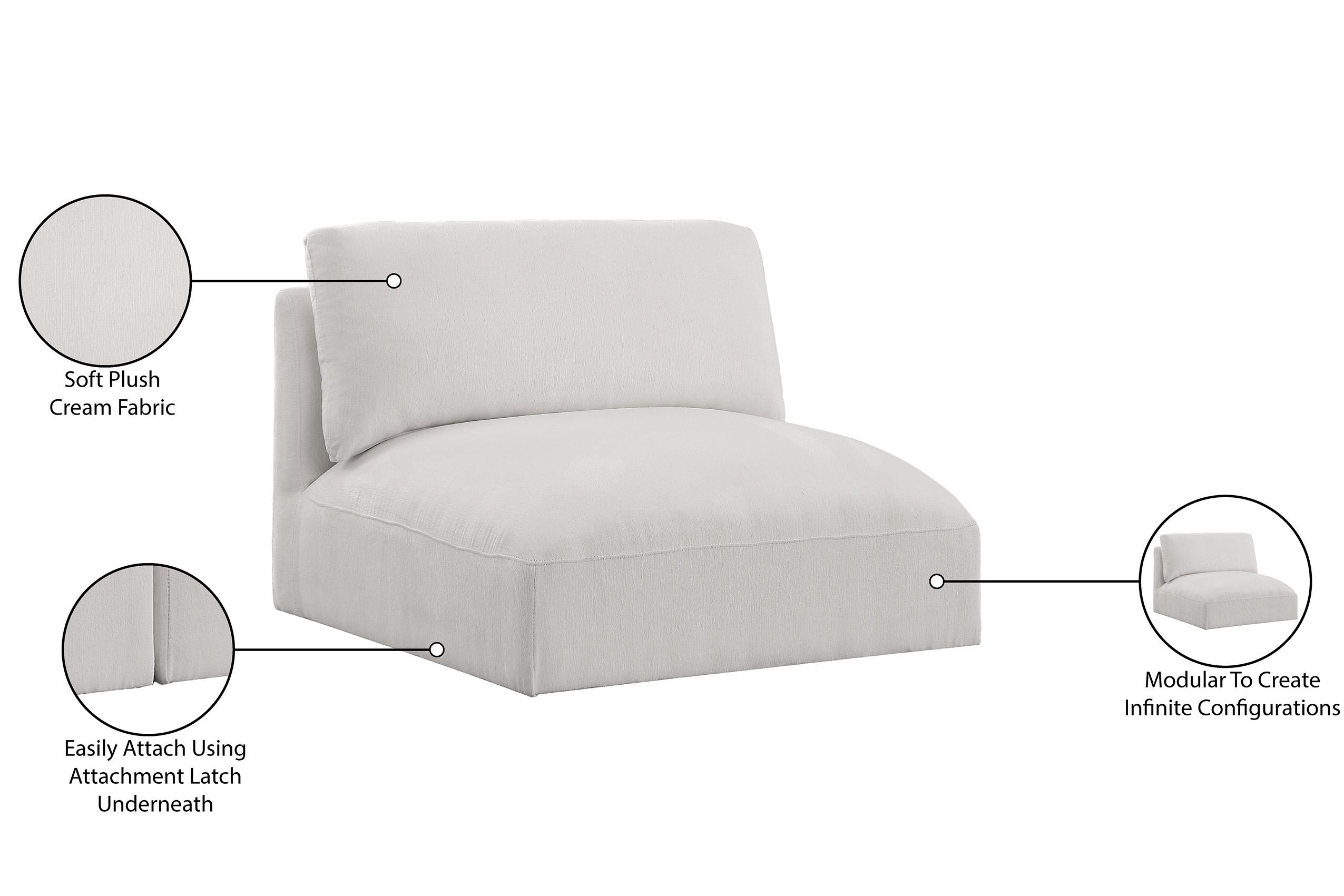 

    
696Cream-Armless Meridian Furniture Modular Chair
