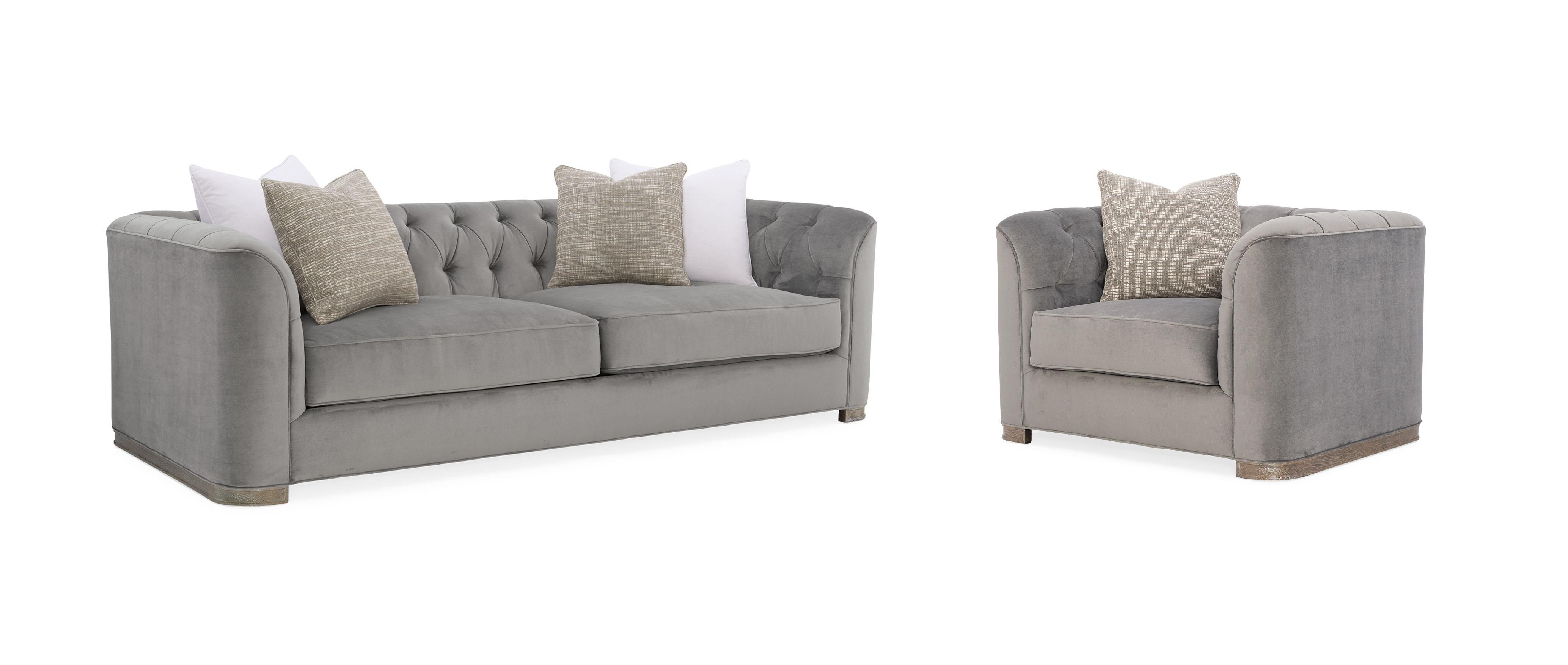 Contemporary Sofa and Chair TUFT GUY UPH-019-013-A-Set-2 in Driftwood, Gray Linen