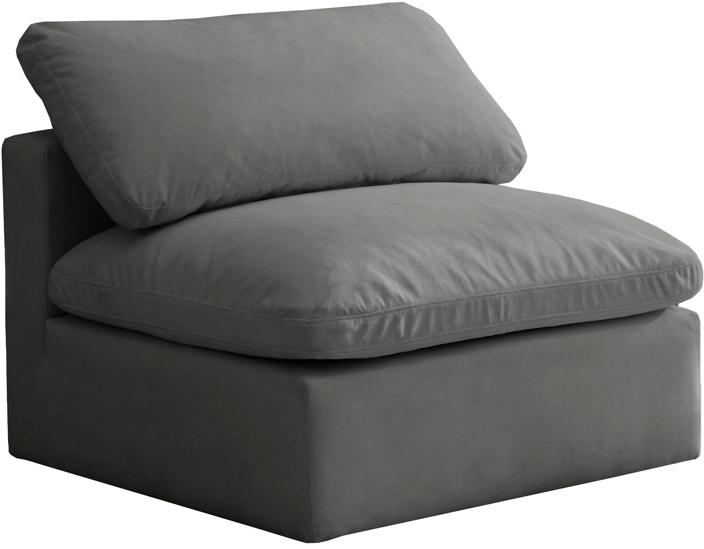 

    
Grey Velvet Comfort Modular Armless Chair Plush 602Grey-Armless Meridian Modern
