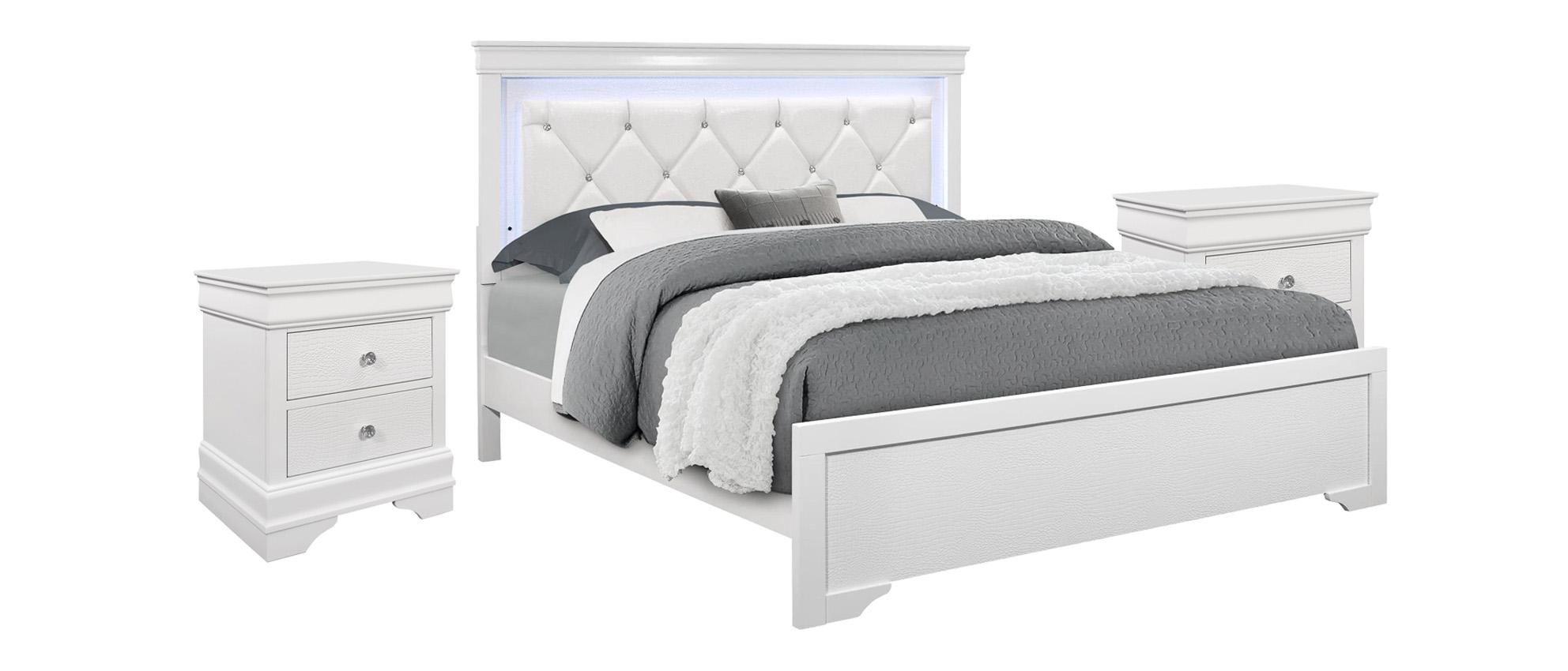 Modern Panel Bedroom Set POMPEI POMPEI-WH-KB-Set-3 in White Crocodile Textured