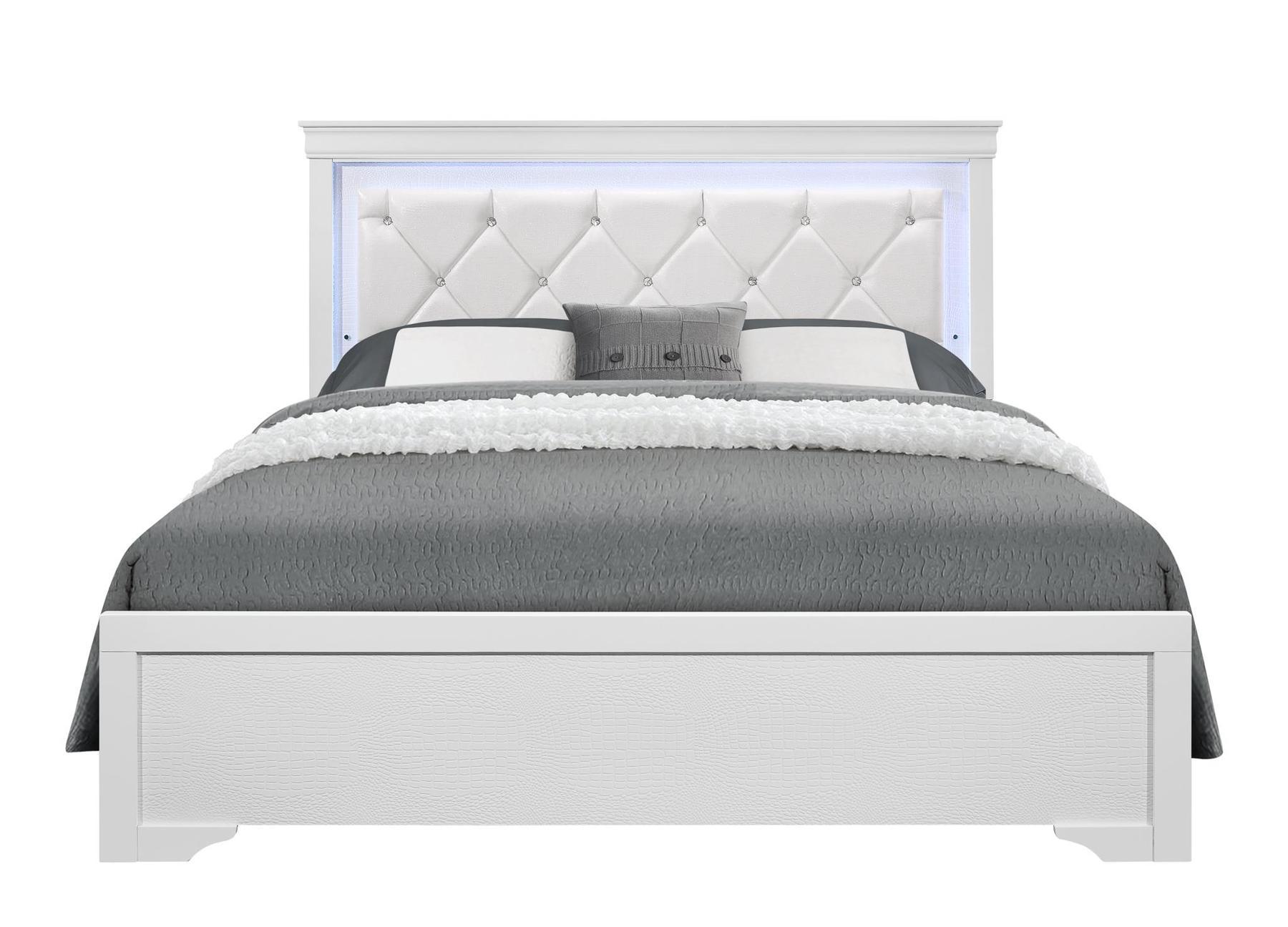 

    
POMPEI Modern White Crocodile Leather Insert Queen Bed Global US
