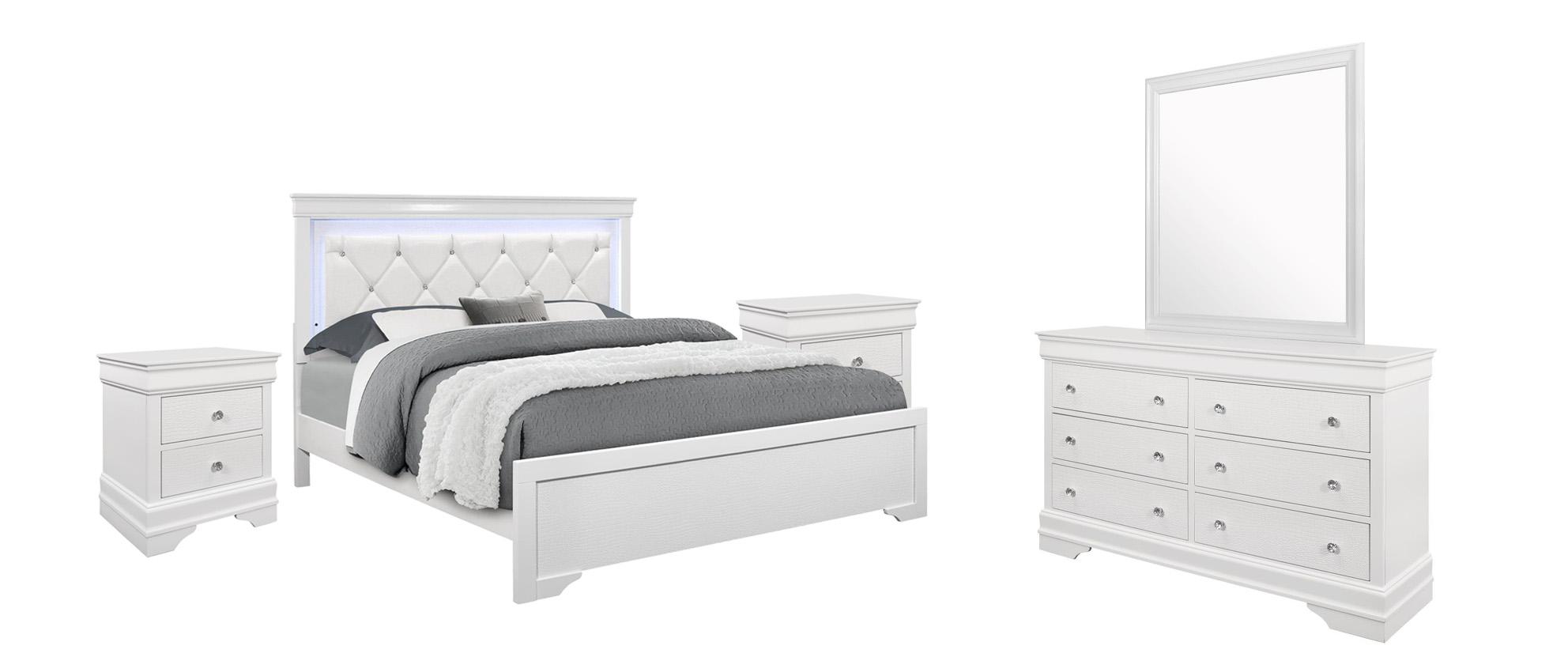 Modern Panel Bedroom Set POMPEI POMPEI-WH-QB-Set-5 in White Crocodile Textured