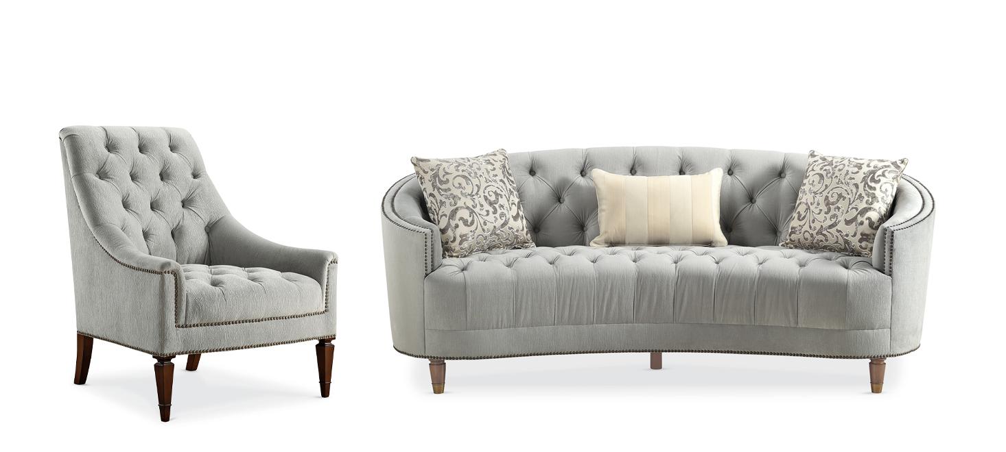 Traditional Sofa and Chair CLASSIC ELEGANCE SOFA 9090-182-K-Set-2 in Light Gray Chenille
